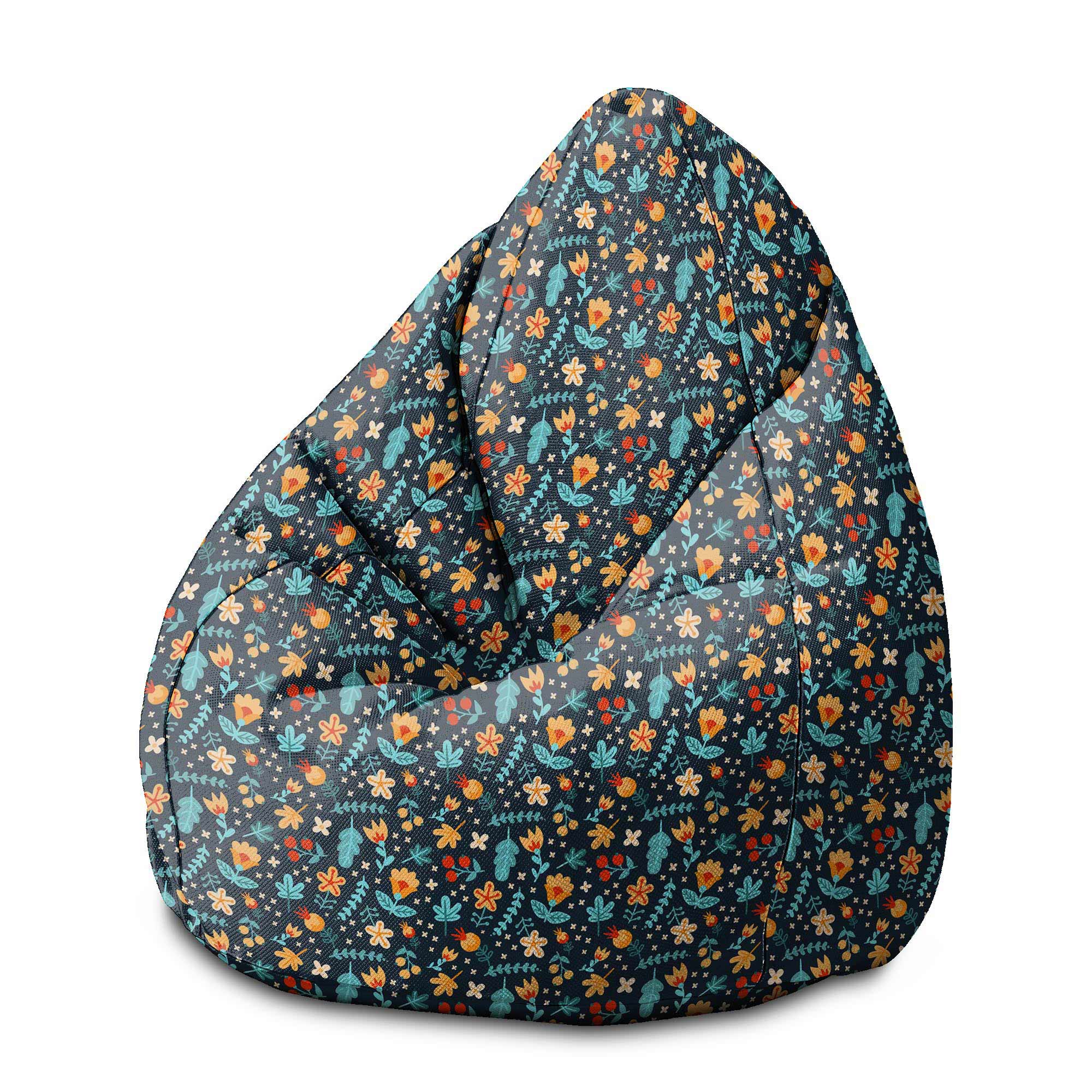Puf Pearshape Rozptýlené kvety-M-Zamat
