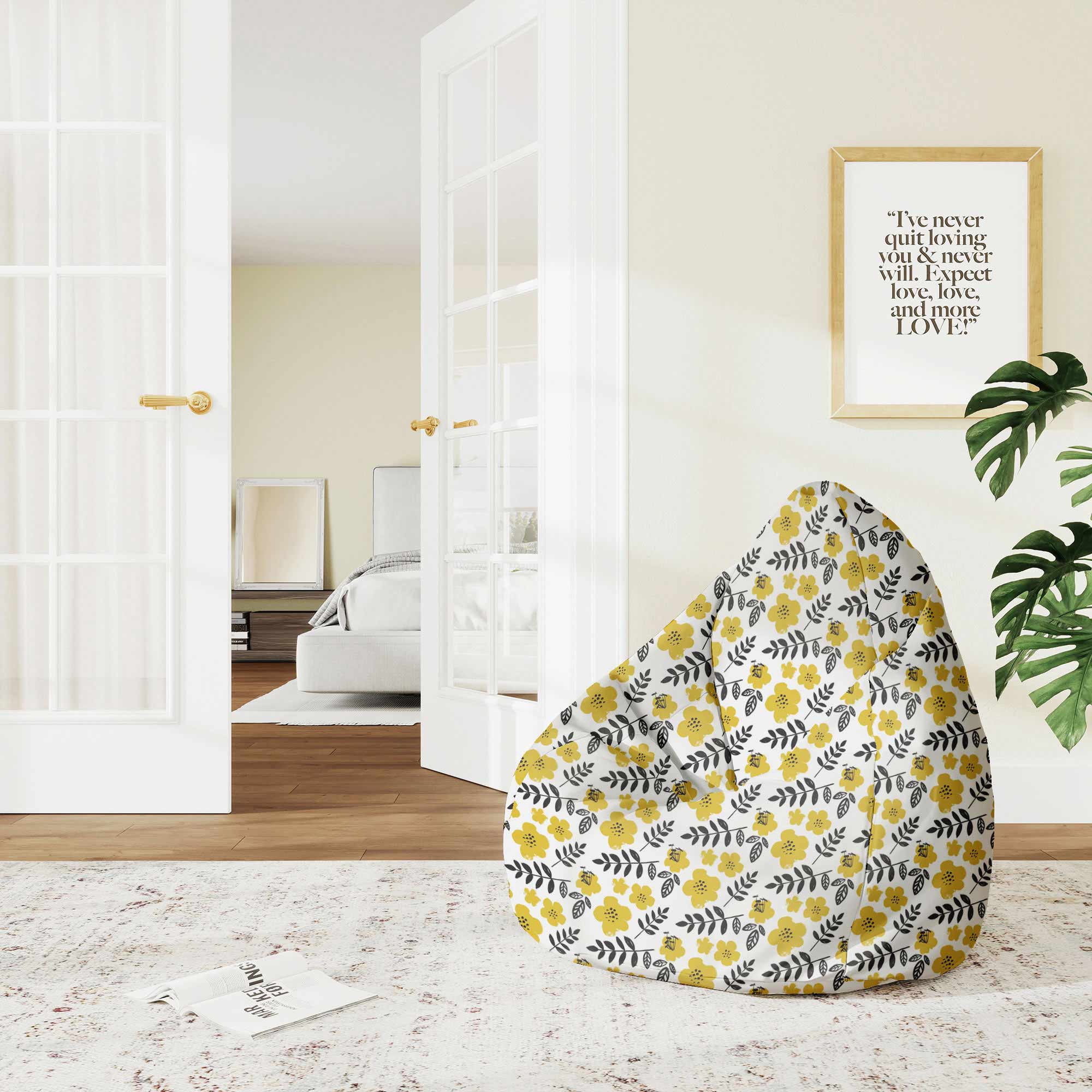 Puf Pearshape Painted Yellow Flowers-S-Oxford