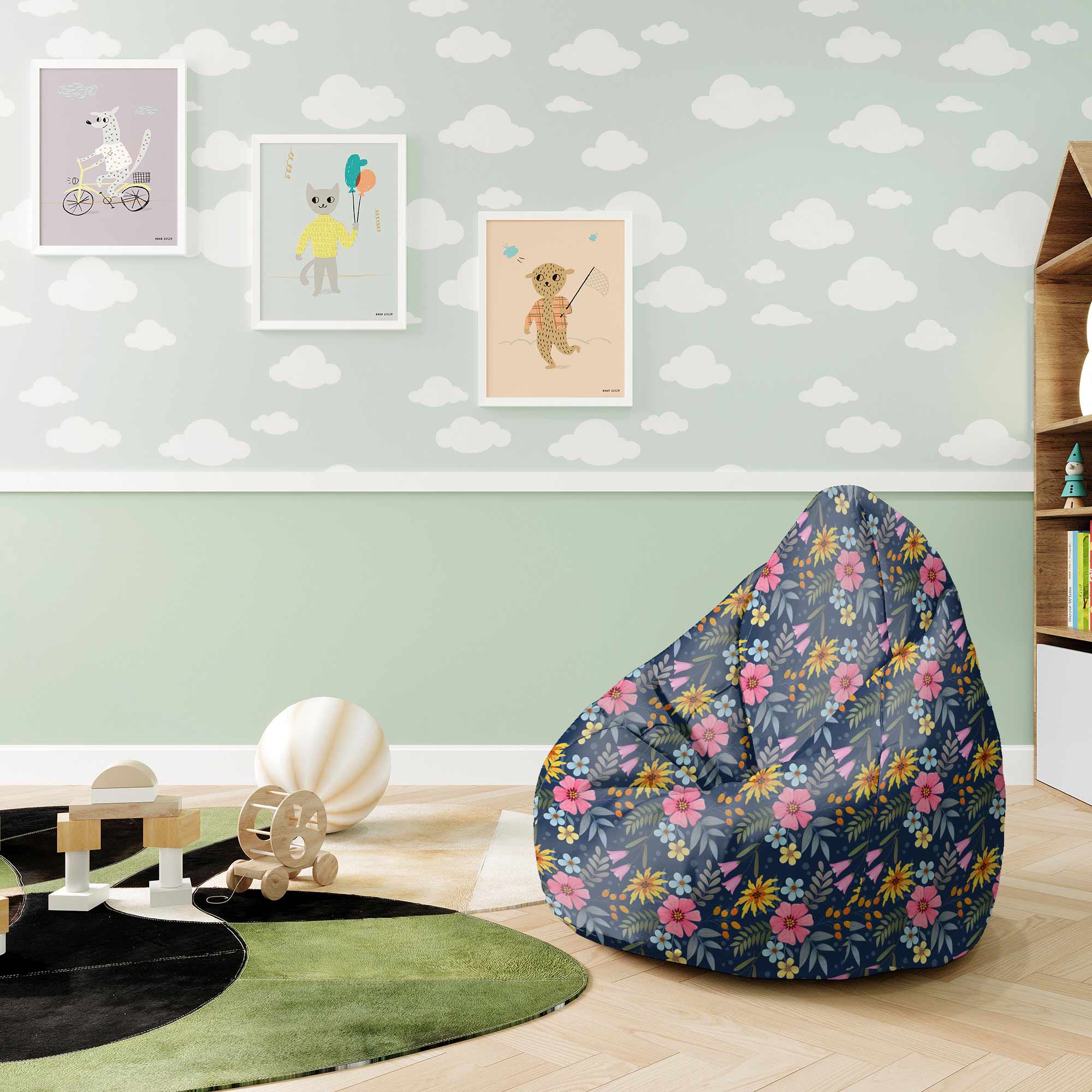 Pearshape Pouf Spring Flowers-M-Velvet