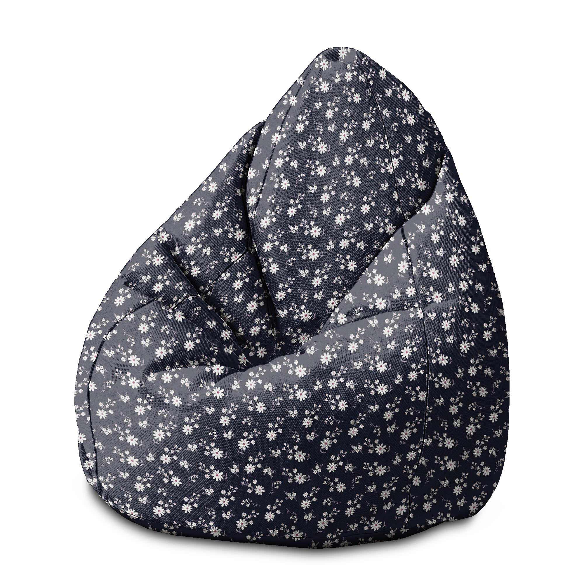 Puf Pearshape Malé květy na tmavě modré Oxford