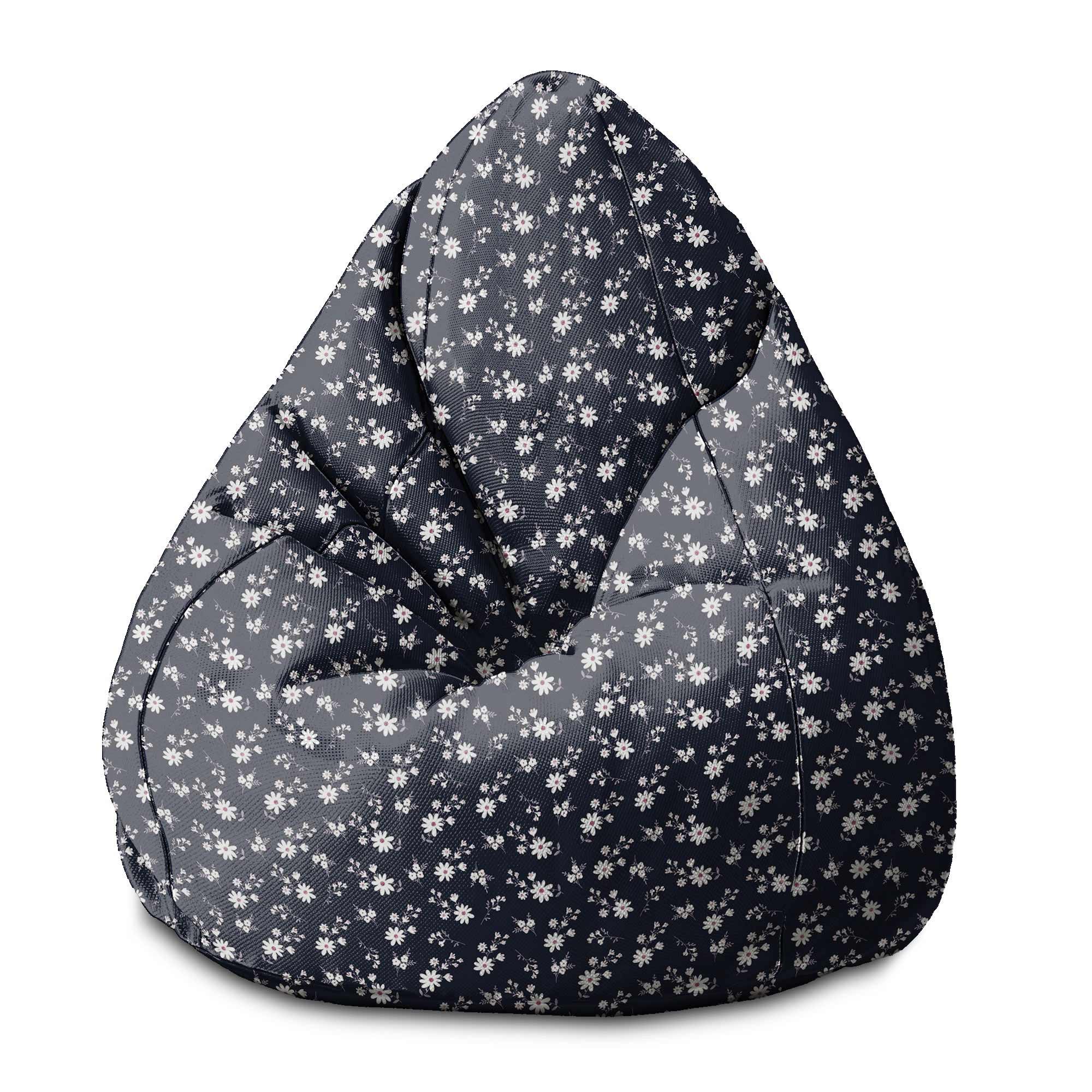 Puf Pearshape Malé květy na tmavě modré Oxford
