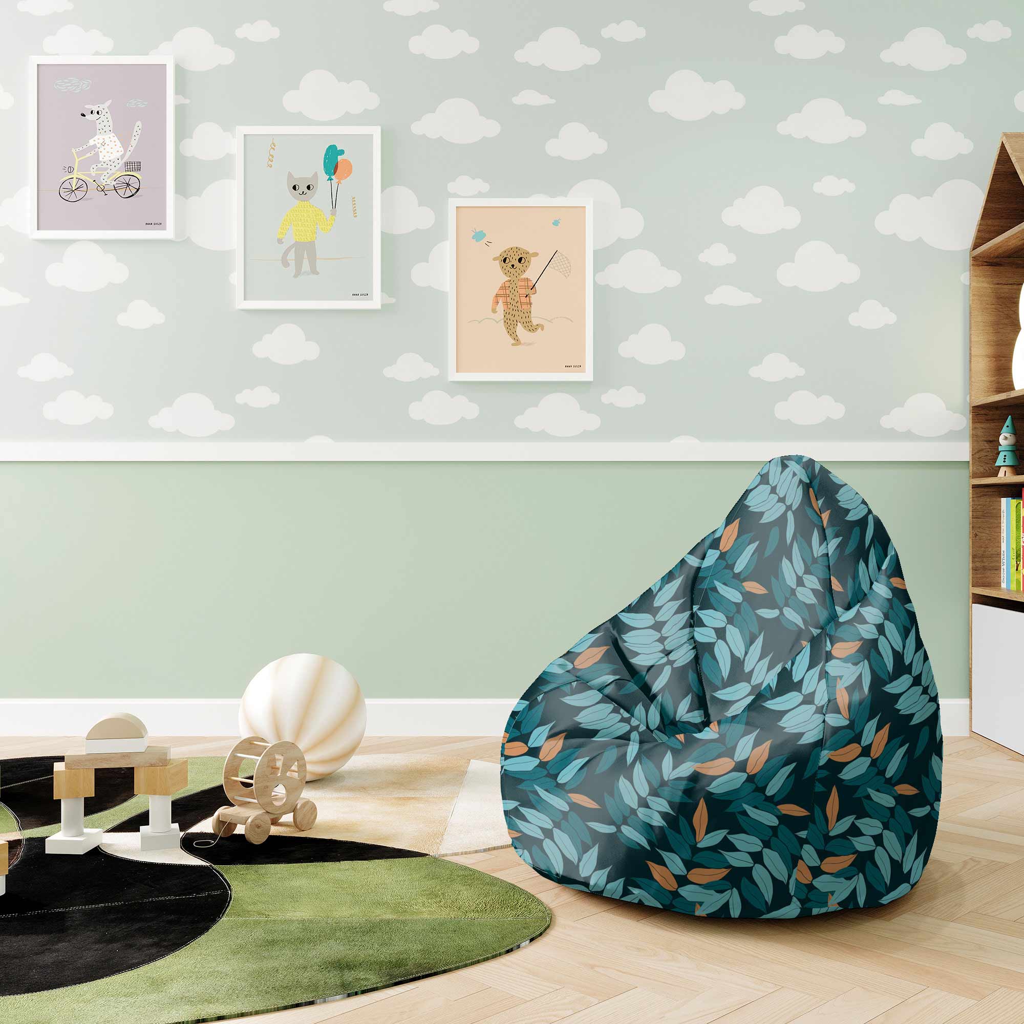 Puf Pearshape s minimalistickým vzorem listů