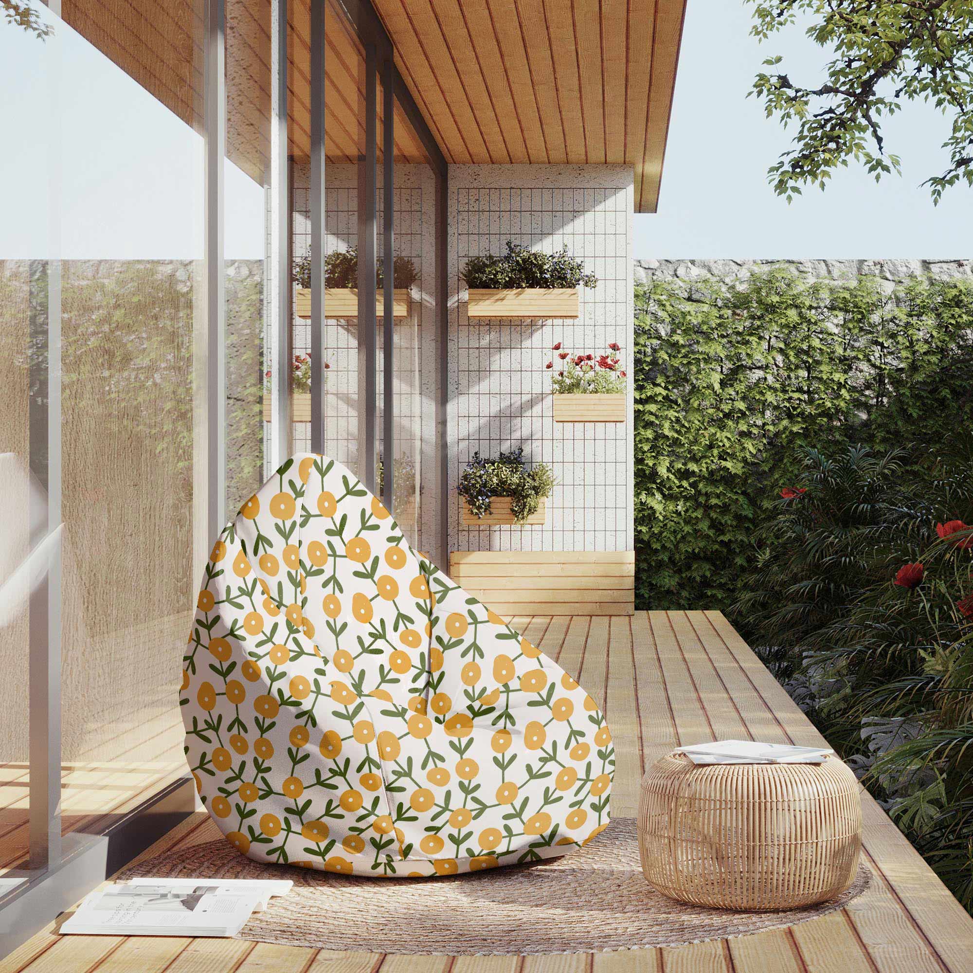 Puf Pearshape skandinávská zelená a žlutá