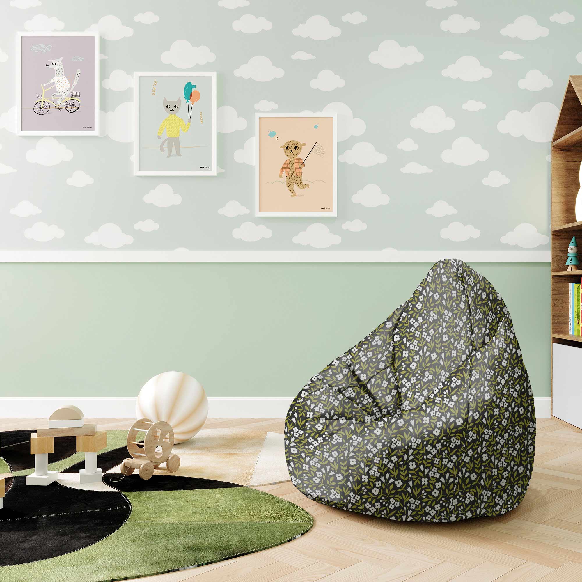 Pearshape Pouf White Flower Meadow-S-Oxford