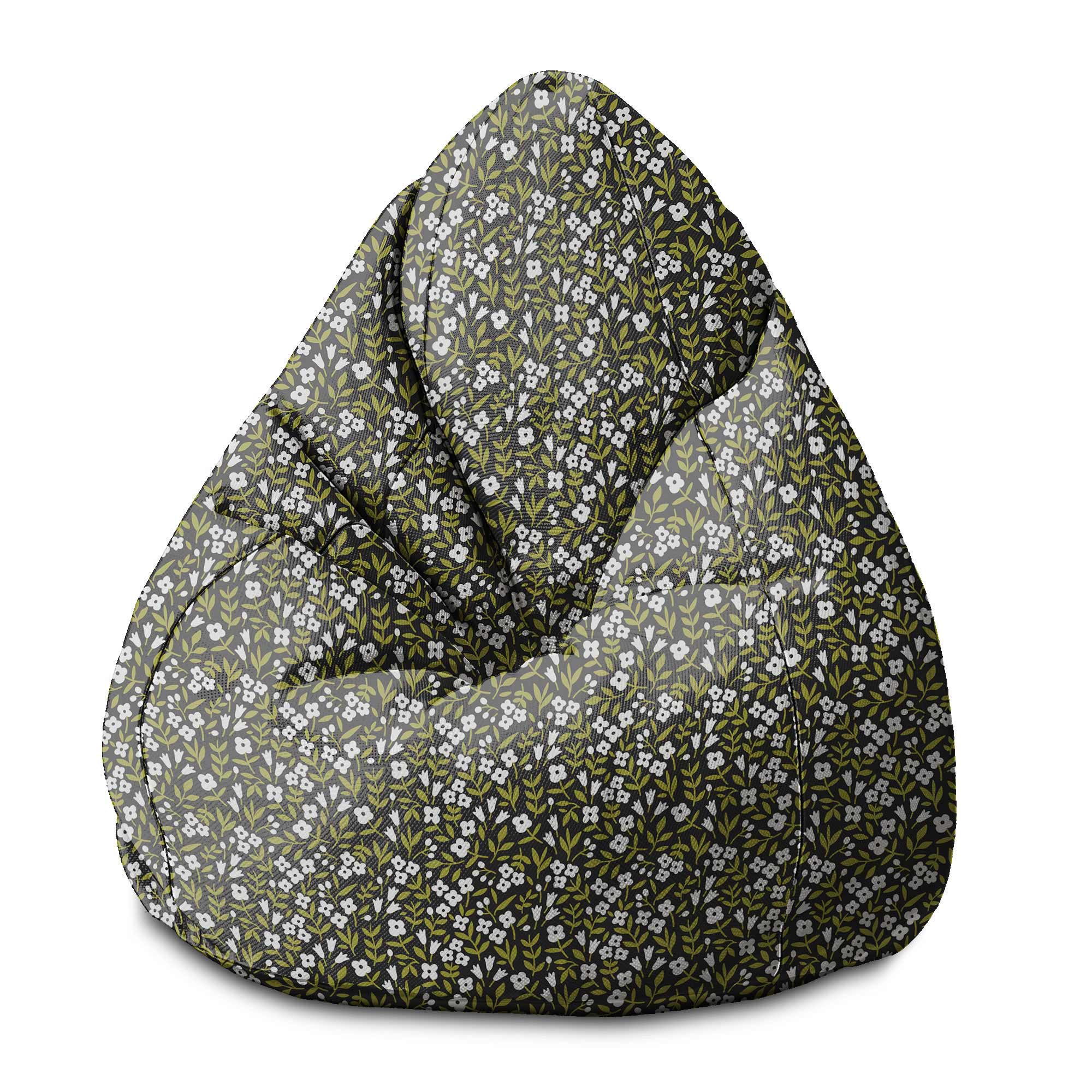 Pearshape Pouf White Flower Meadow-M-Oxford