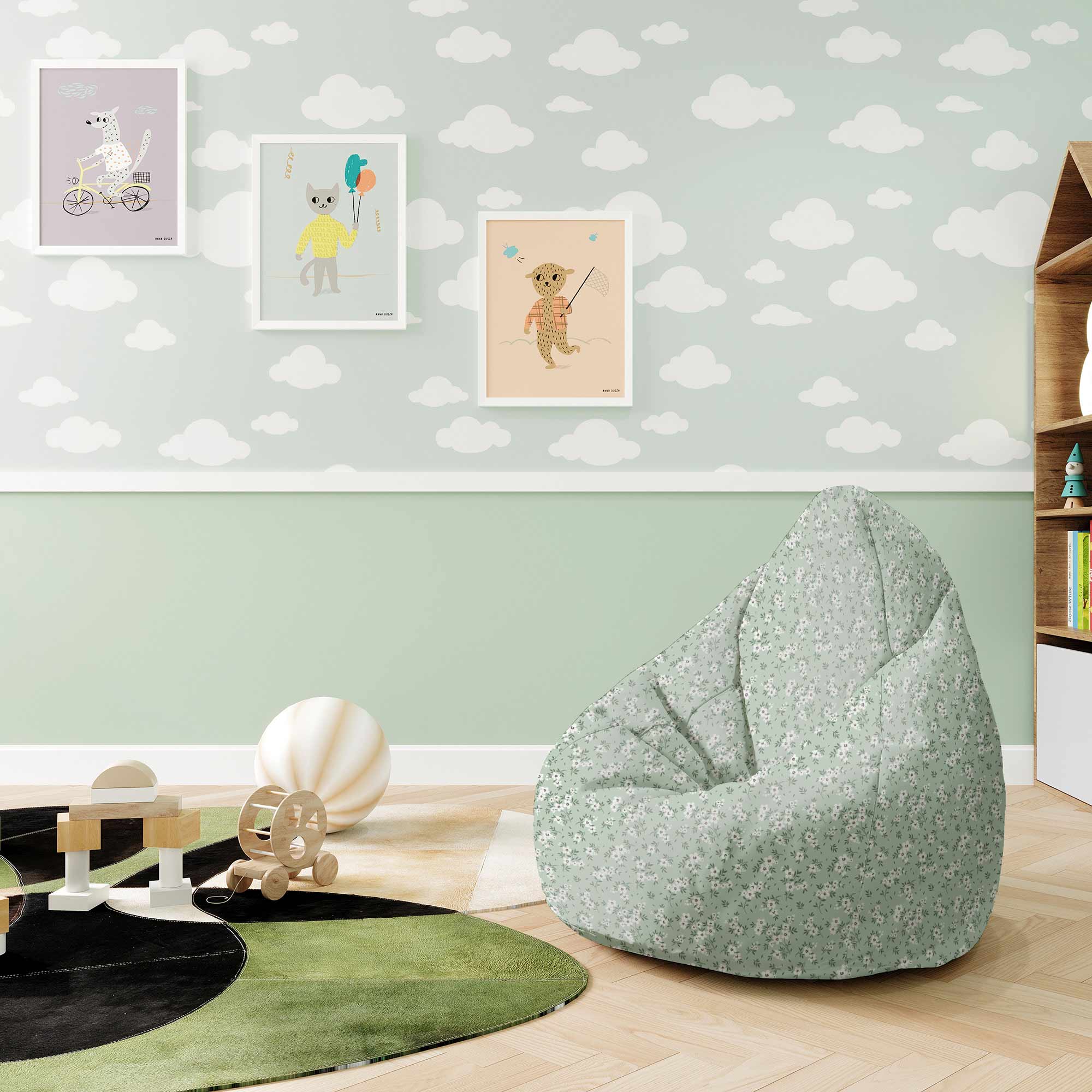 Puf Pearshape Tiny White Flowers Meadow-M-Velvet