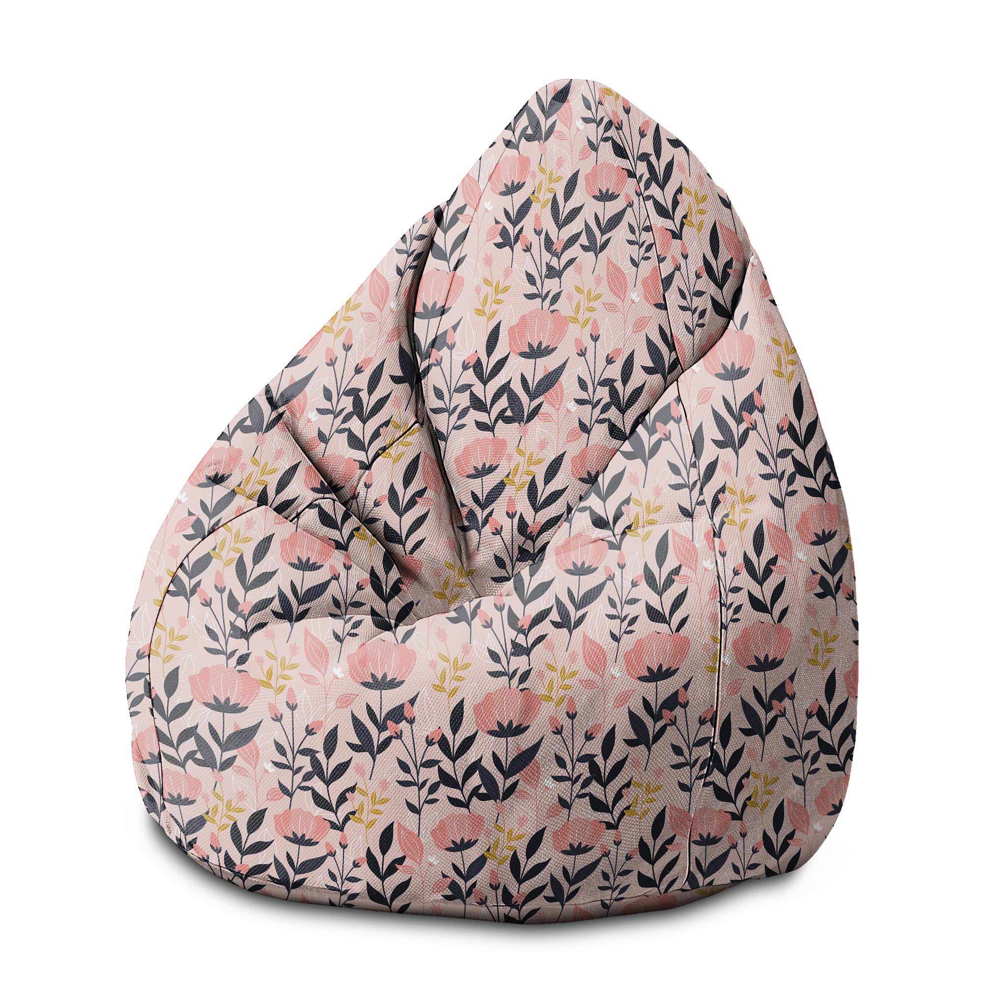 Puf Pearshape Růžový a Námořnický Květiny-S-Oxford