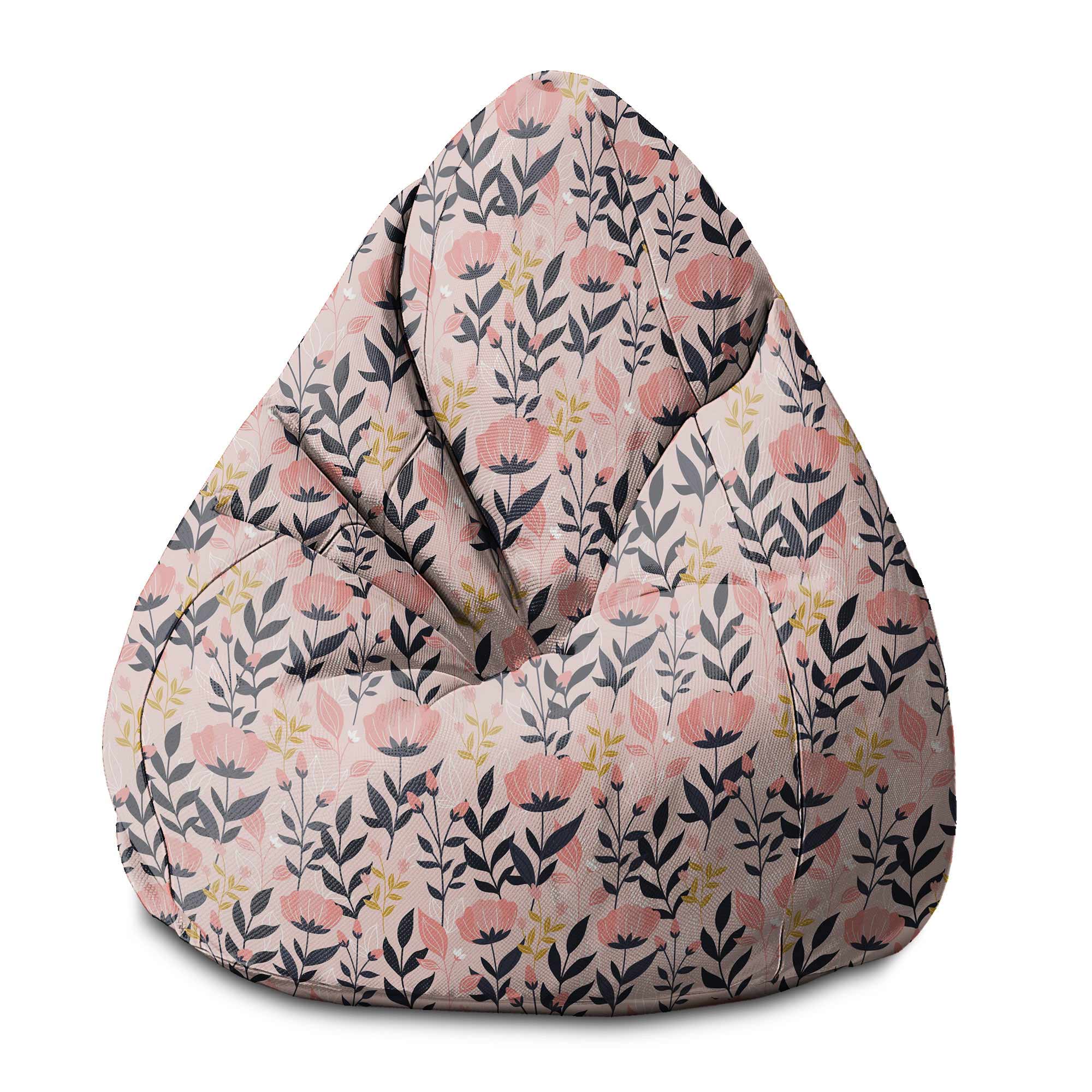 Puf Pearshape Pink and Navy Flowers-S-Velvet