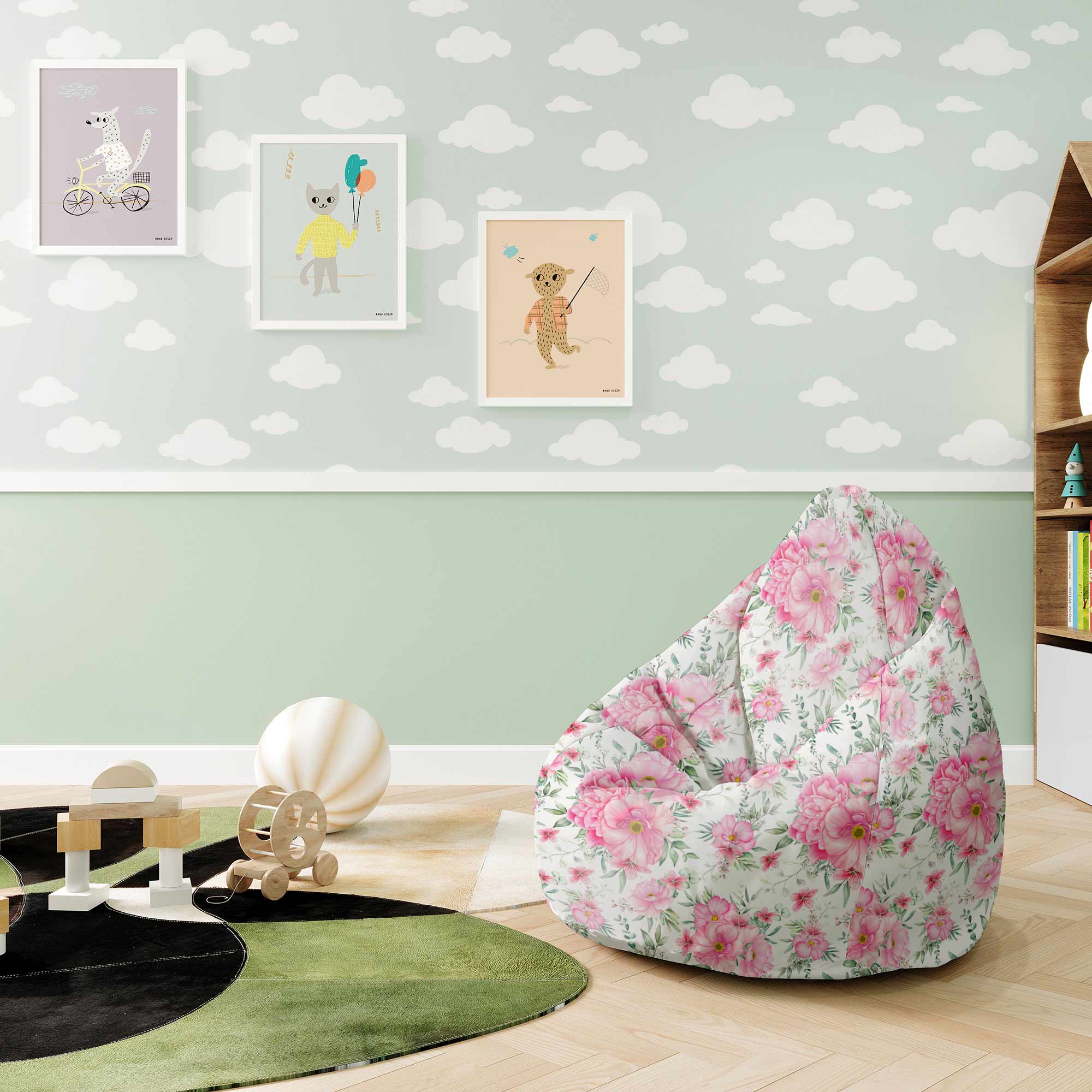 Pear-shaped Pouf Rose Garden-S-Velvet