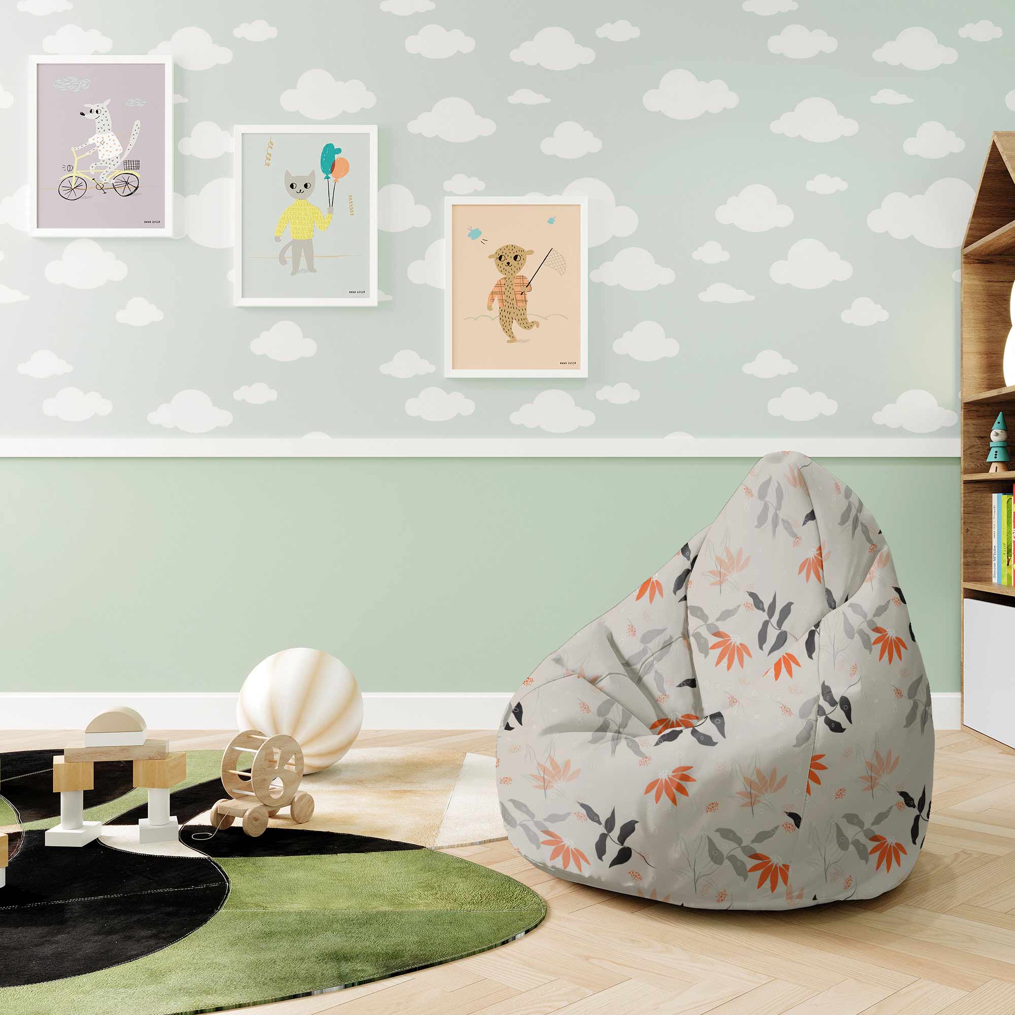 Puf Pearshape Jesenné kvety-S-Zamat