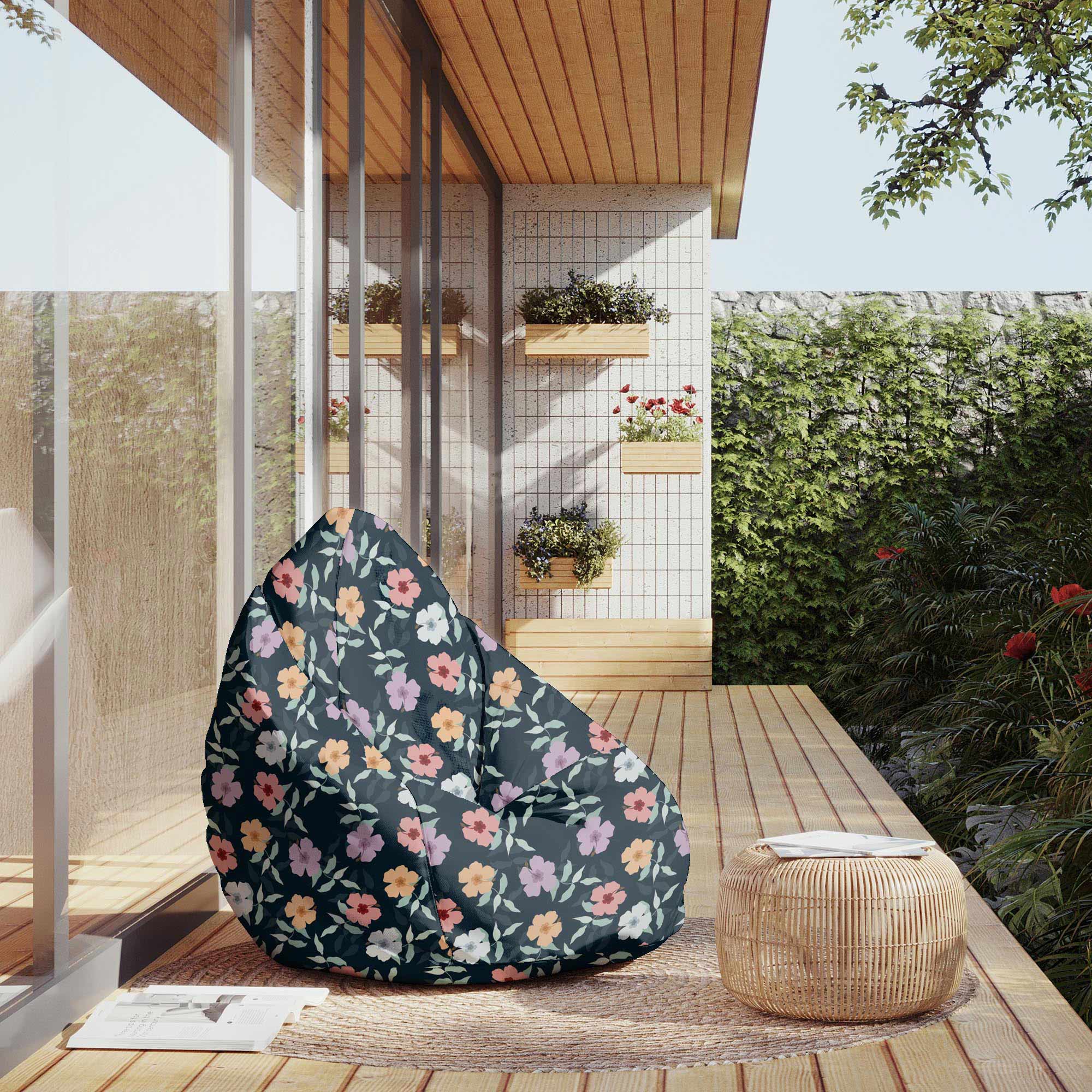 Puf Pearshape Simple Flowers na tmavě modrém sametu M