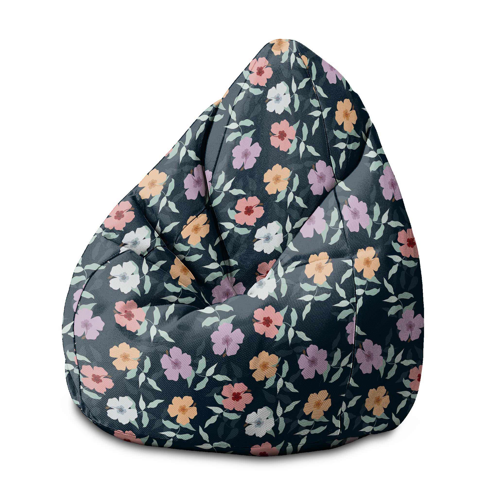 Puf Pearshape Simple Flowers na tmavě modrém sametu M