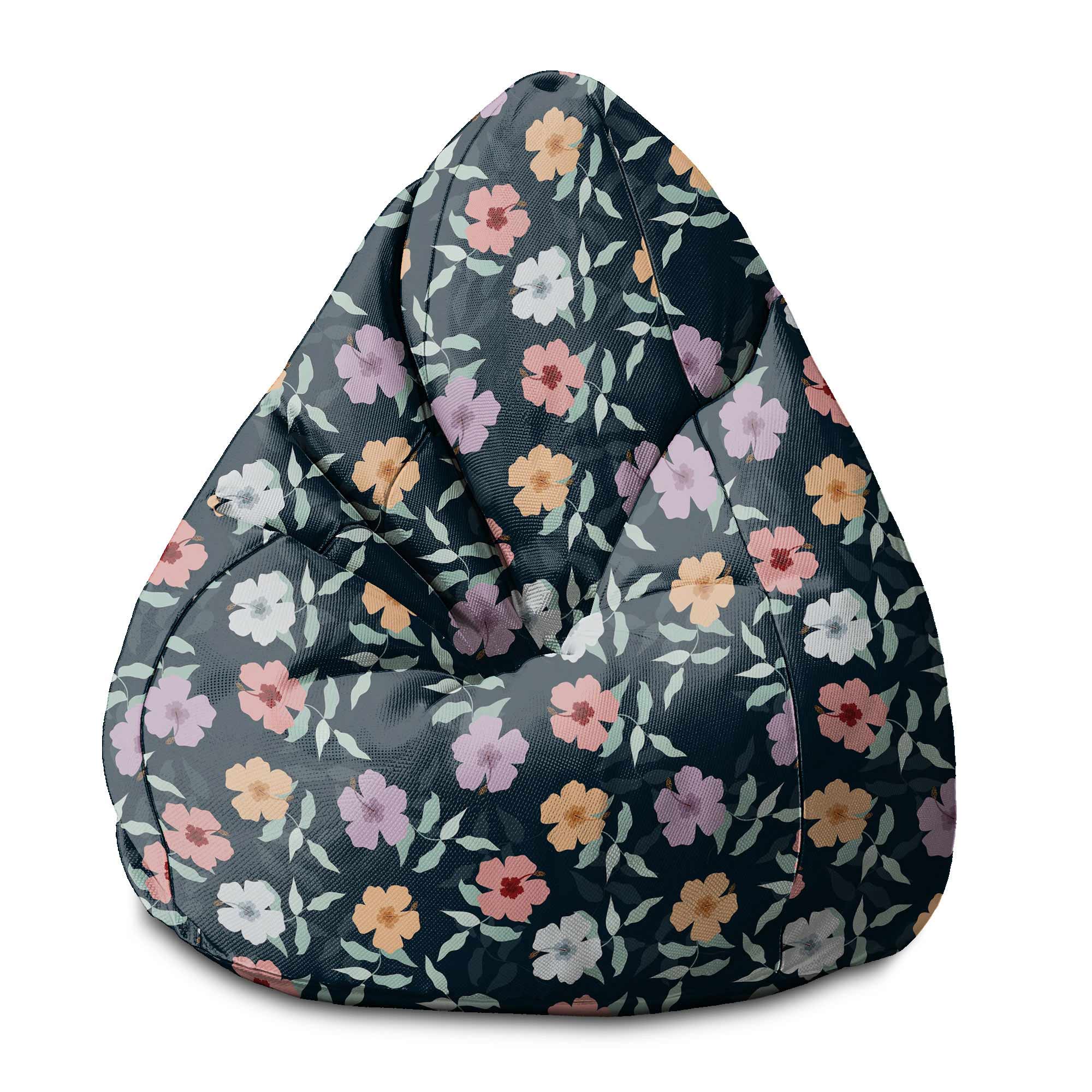 Puf Pearshape Simple Flowers na tmavě modrém sametu M