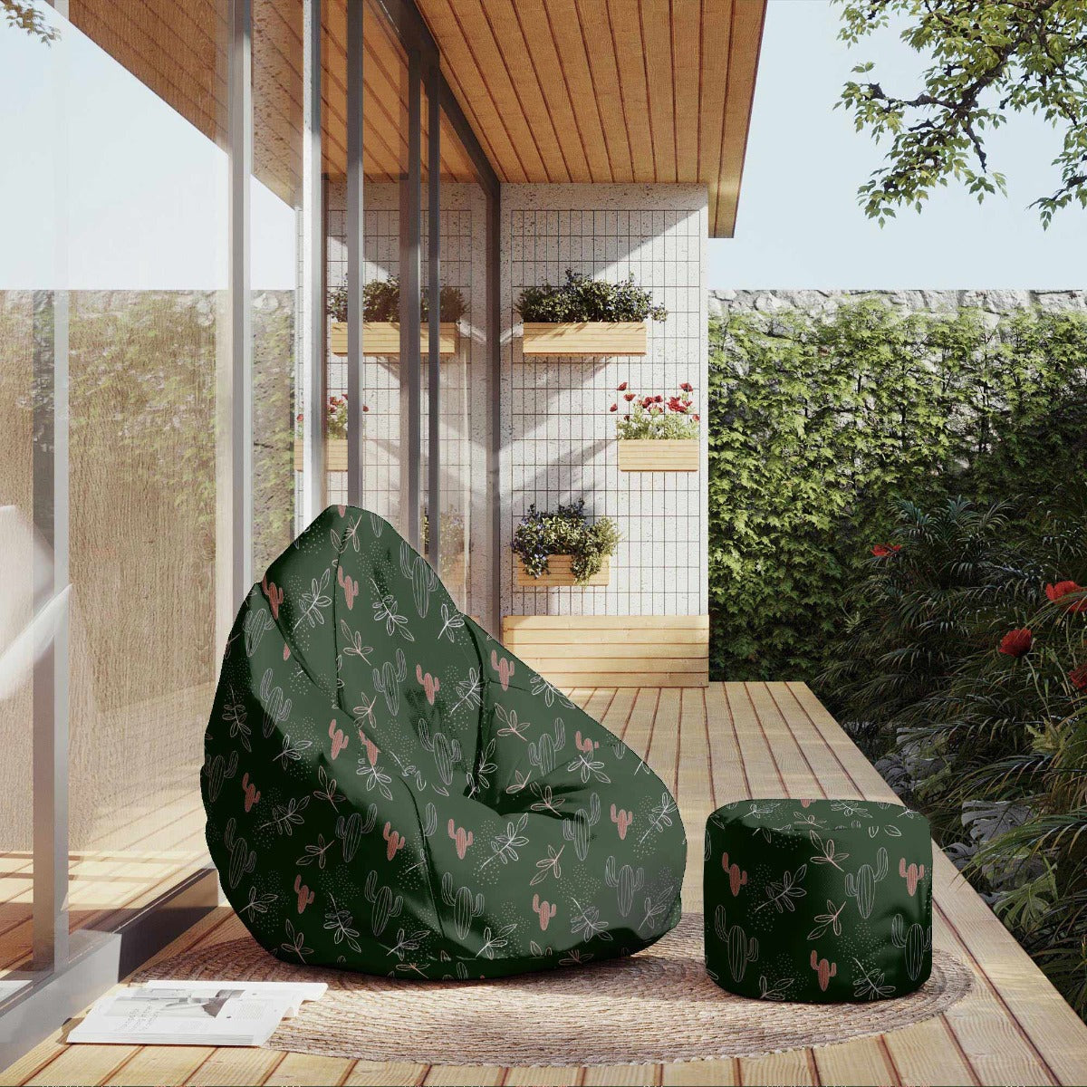 Kulatá taburetka podnožka Cactus Doodles-Velvet