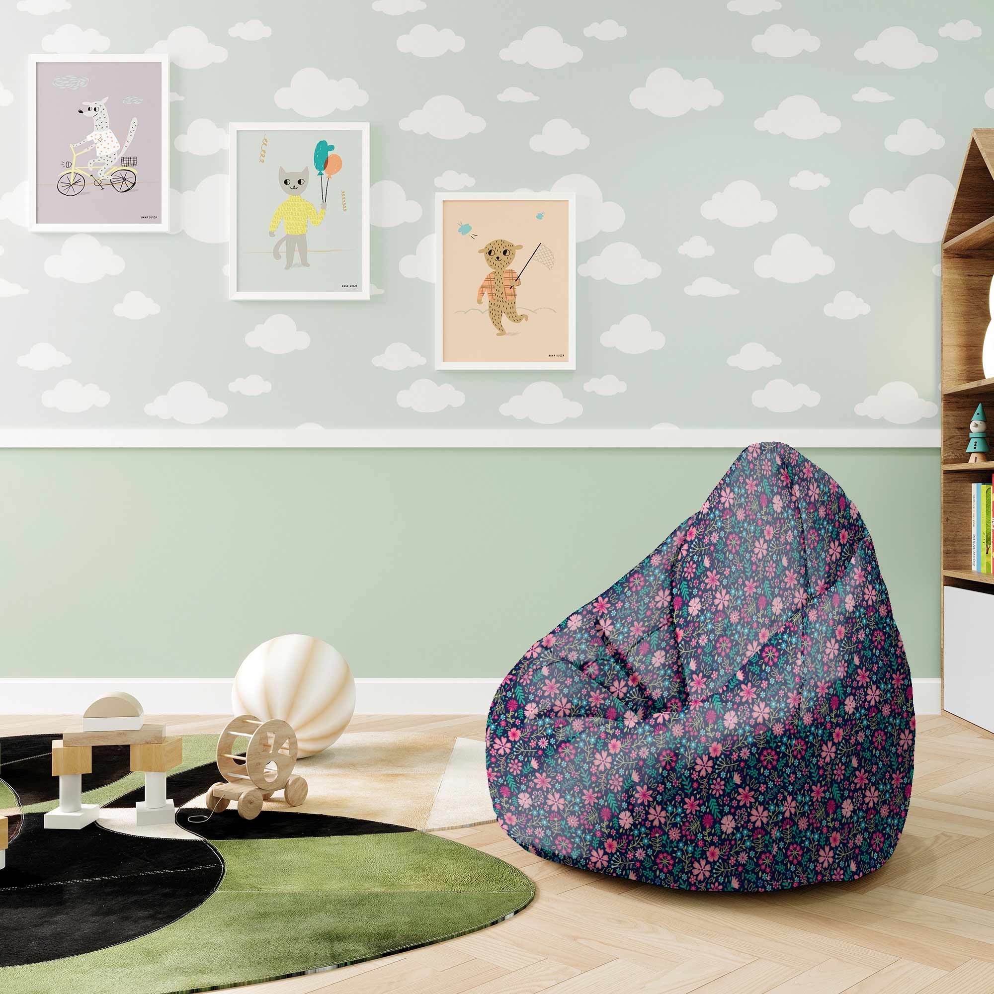 Puf Pearshape Pink Meadow-S-Oxford
