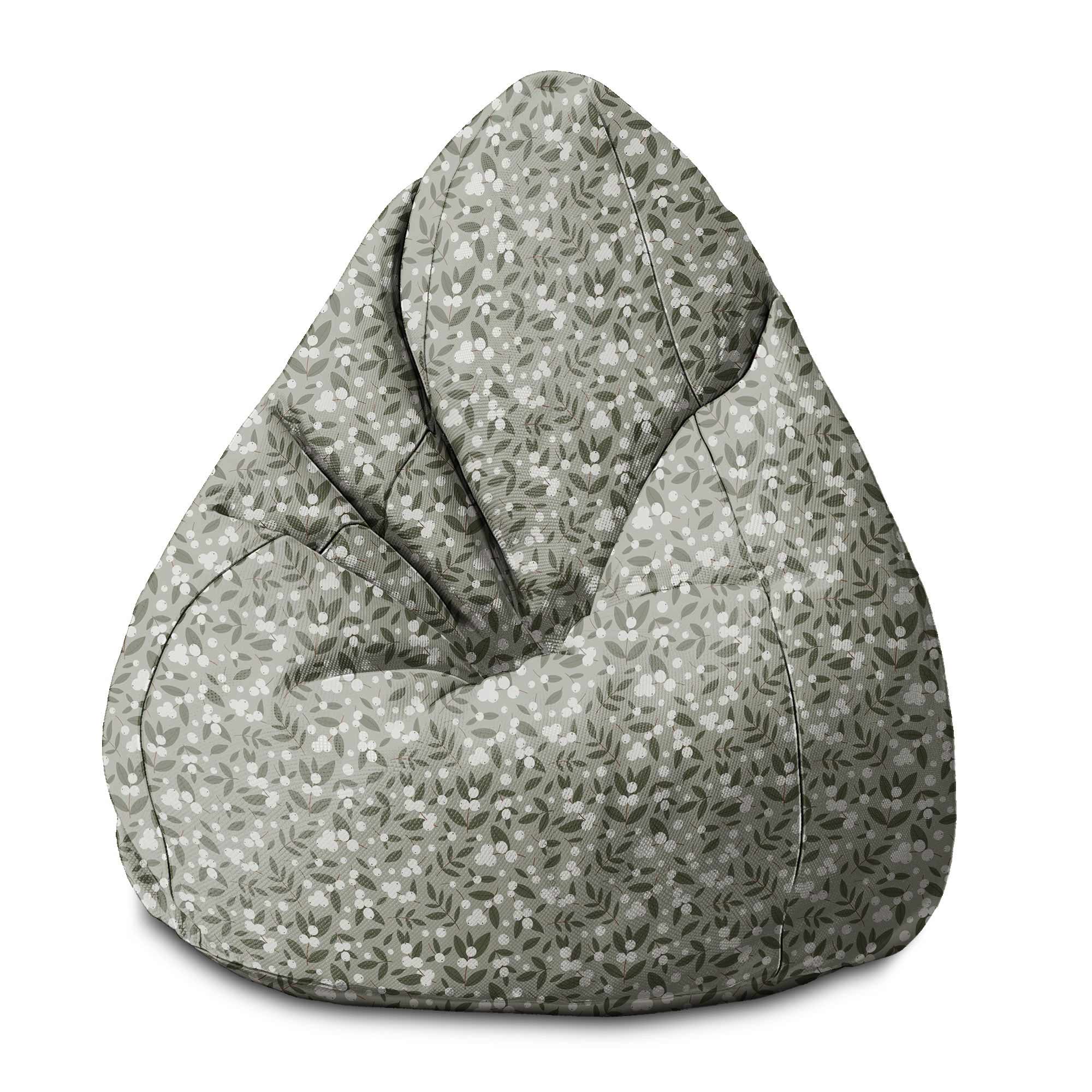 Pearshape Pouf White Berries on Olive-S-Velvet