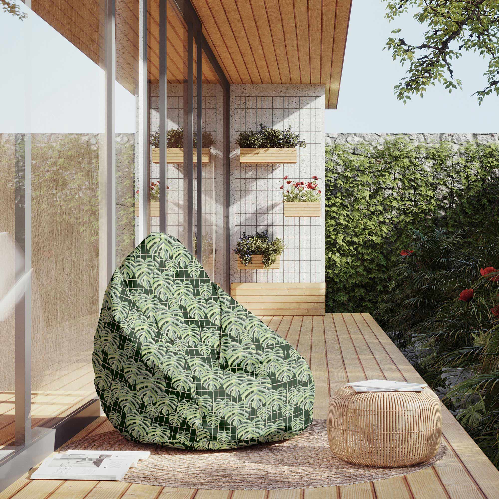 Puf Pearshape Monstera Leaves Grid-M-Oxford