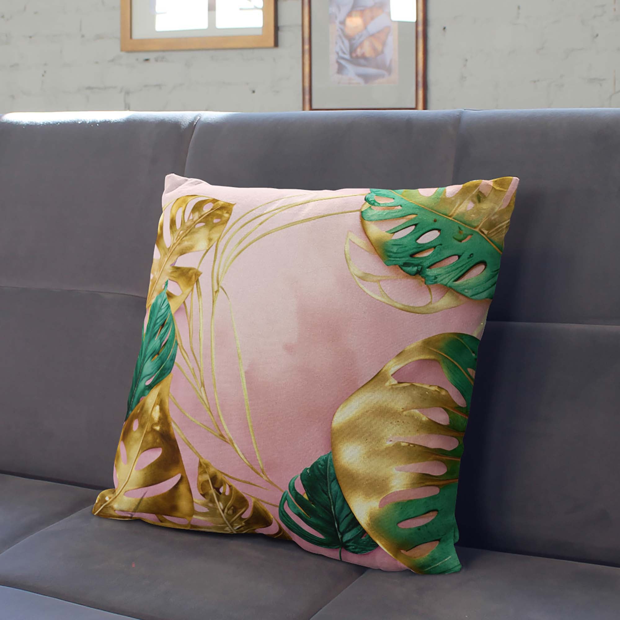Gold Monstera Pillow-Velvet