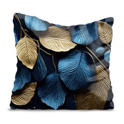 Gold and Blue Leaves Pillow-Panama