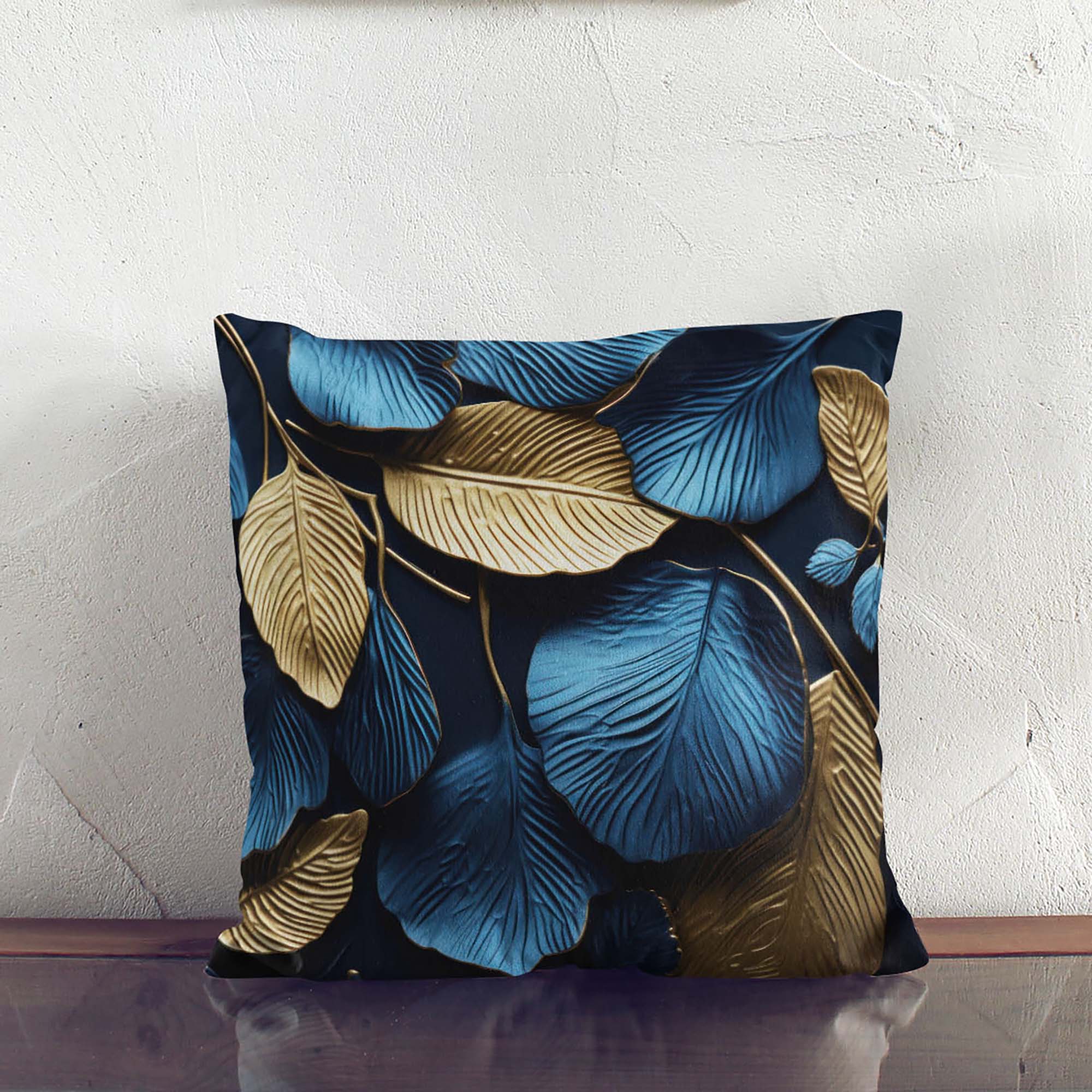 Vankúš Gold and Blue Leaves-Velvet