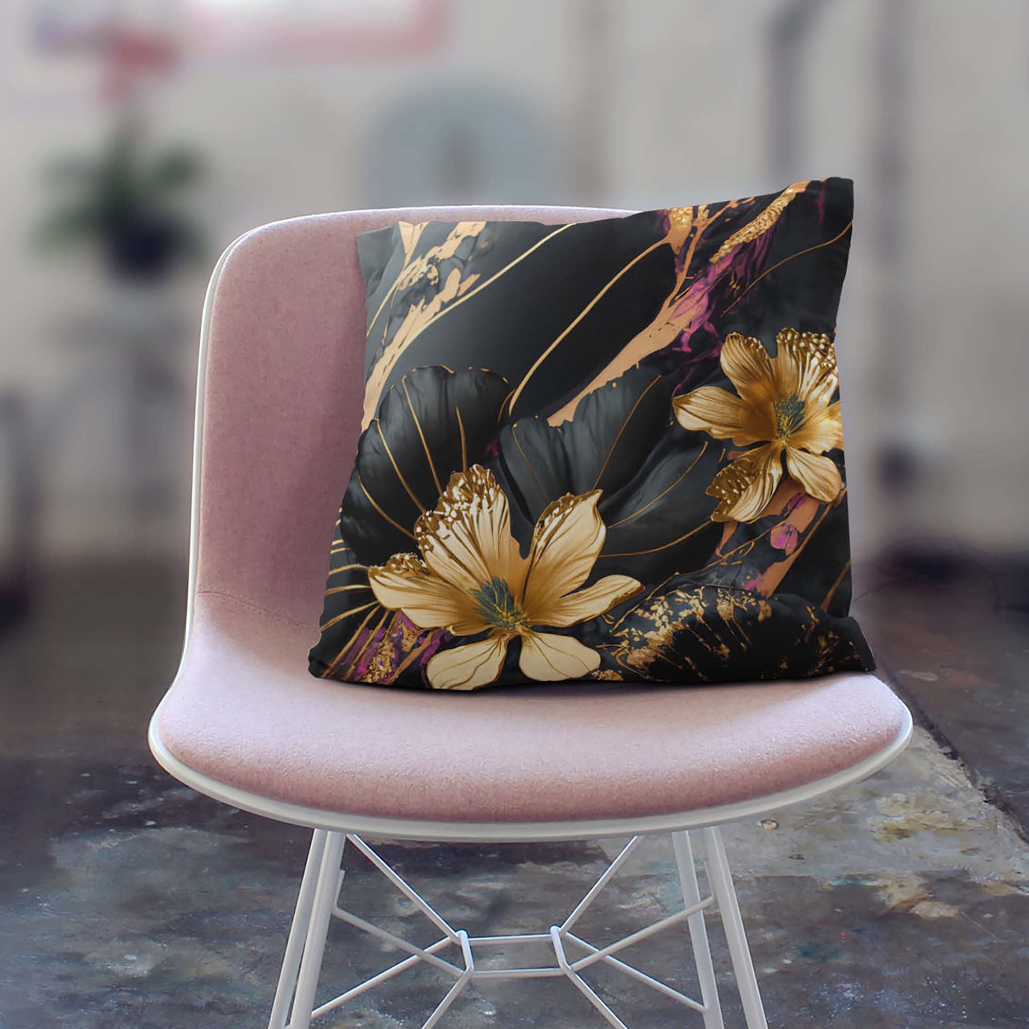 Marble Gold Gardens Pillow-Panama