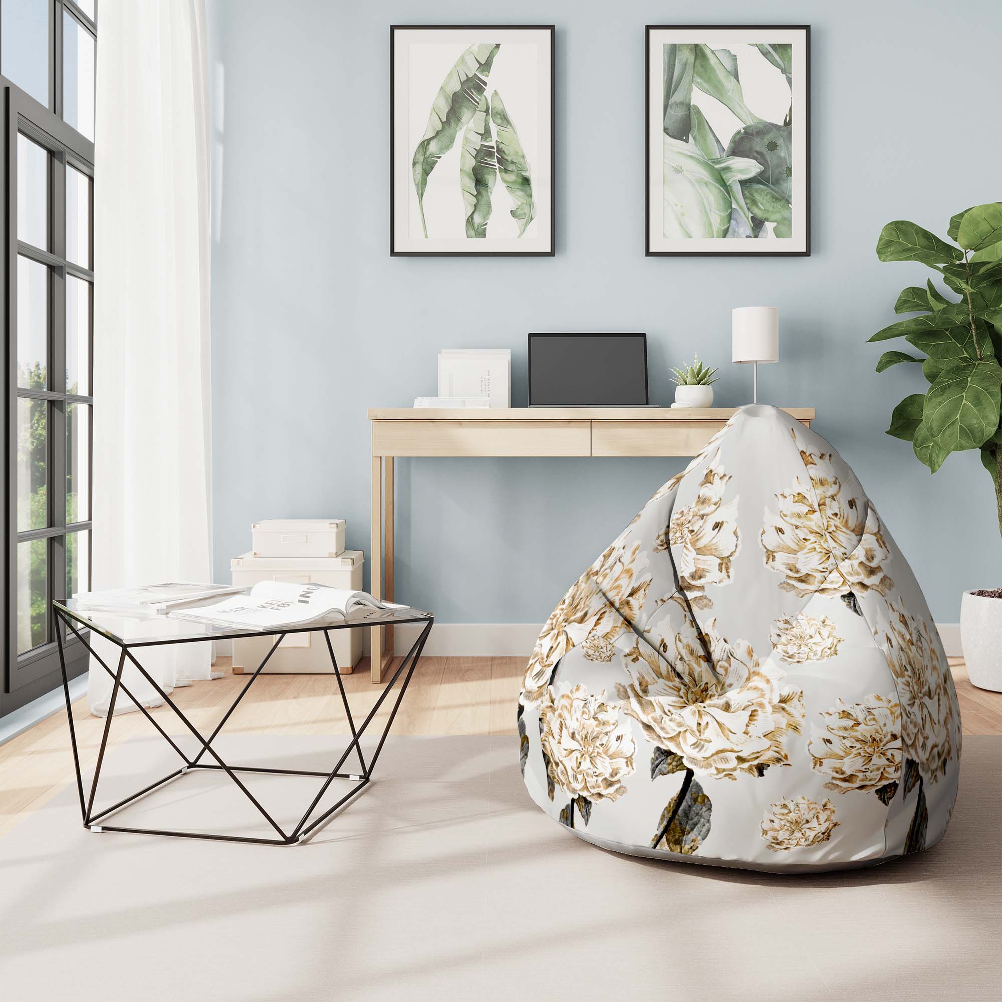 Puf Pearshape Floral Peony-Oxford