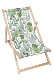 Holzliegestuhl Blumen und Gras