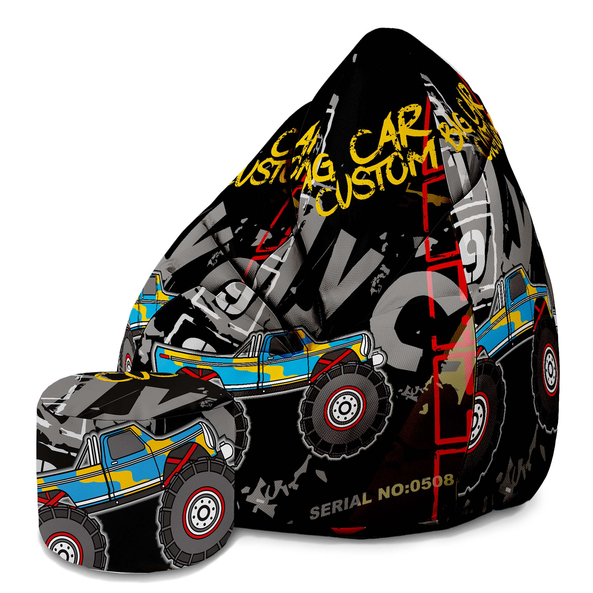Pearshape Pouf with Footrest Army Car-Velvet
