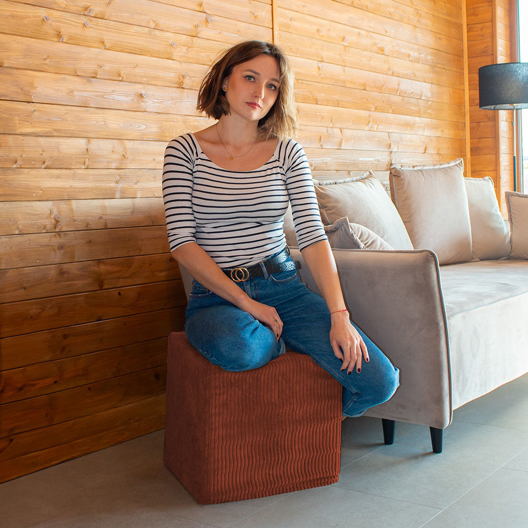 Qubik Indian Tan Pouf-40x40 cm