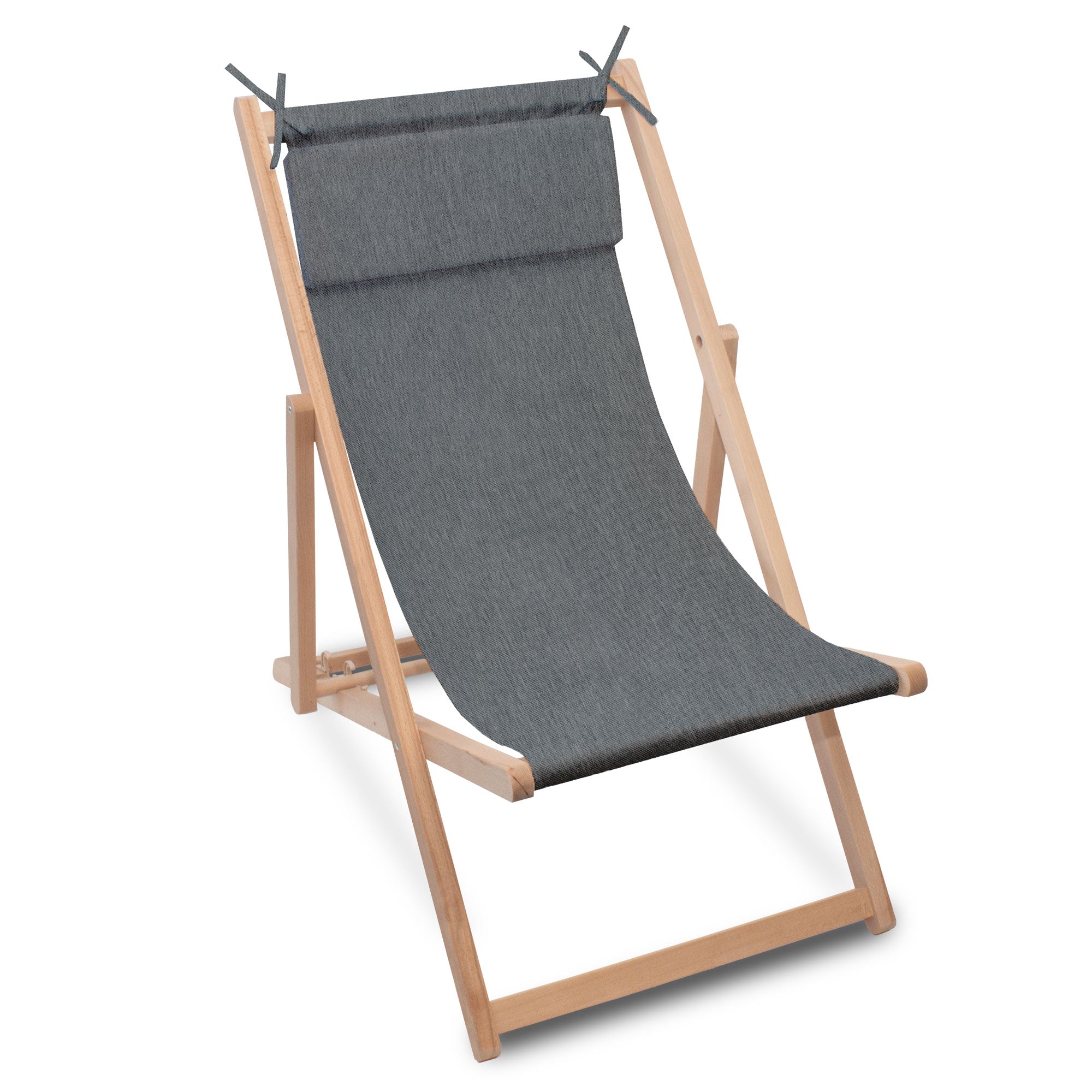 Holzliegestuhl mit Kissen Jeans-Imitat Iron Slate