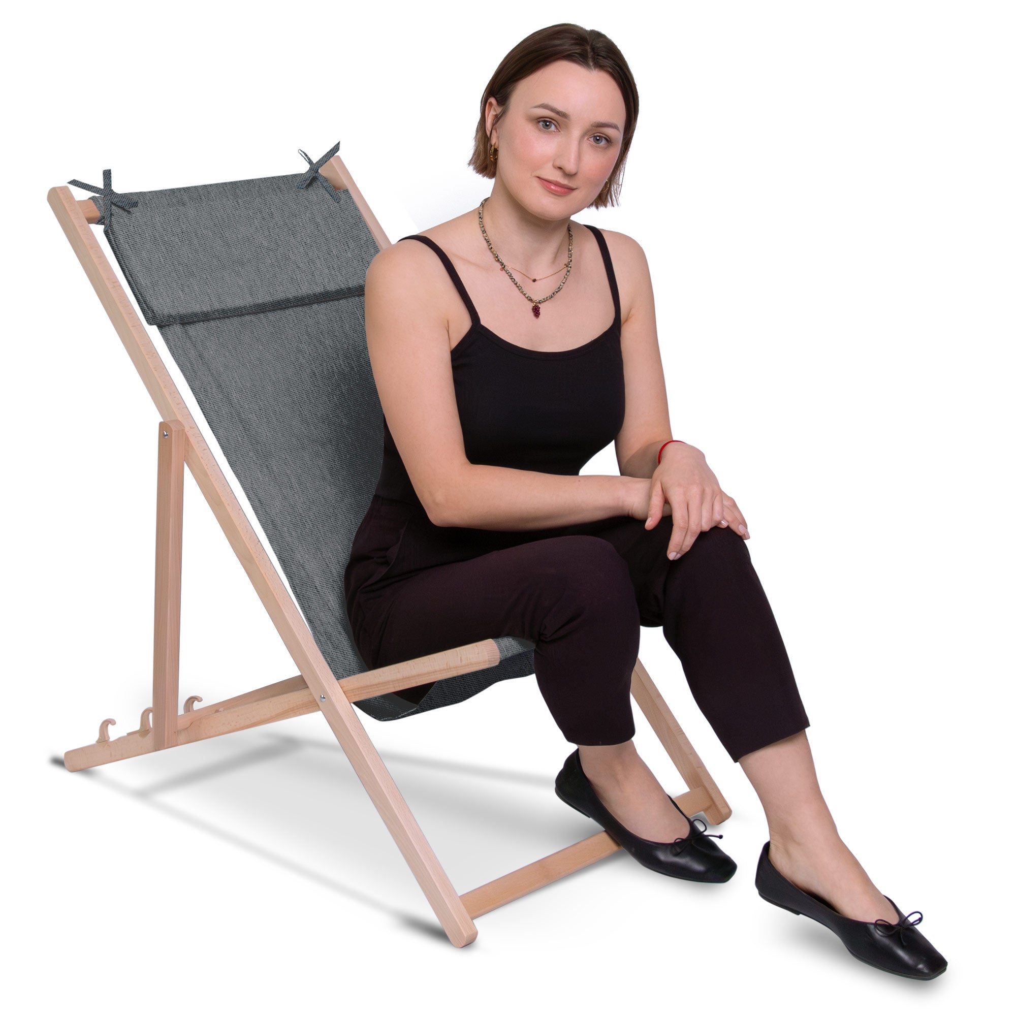Holzliegestuhl mit Kissen Jeans-Imitat Iron Slate