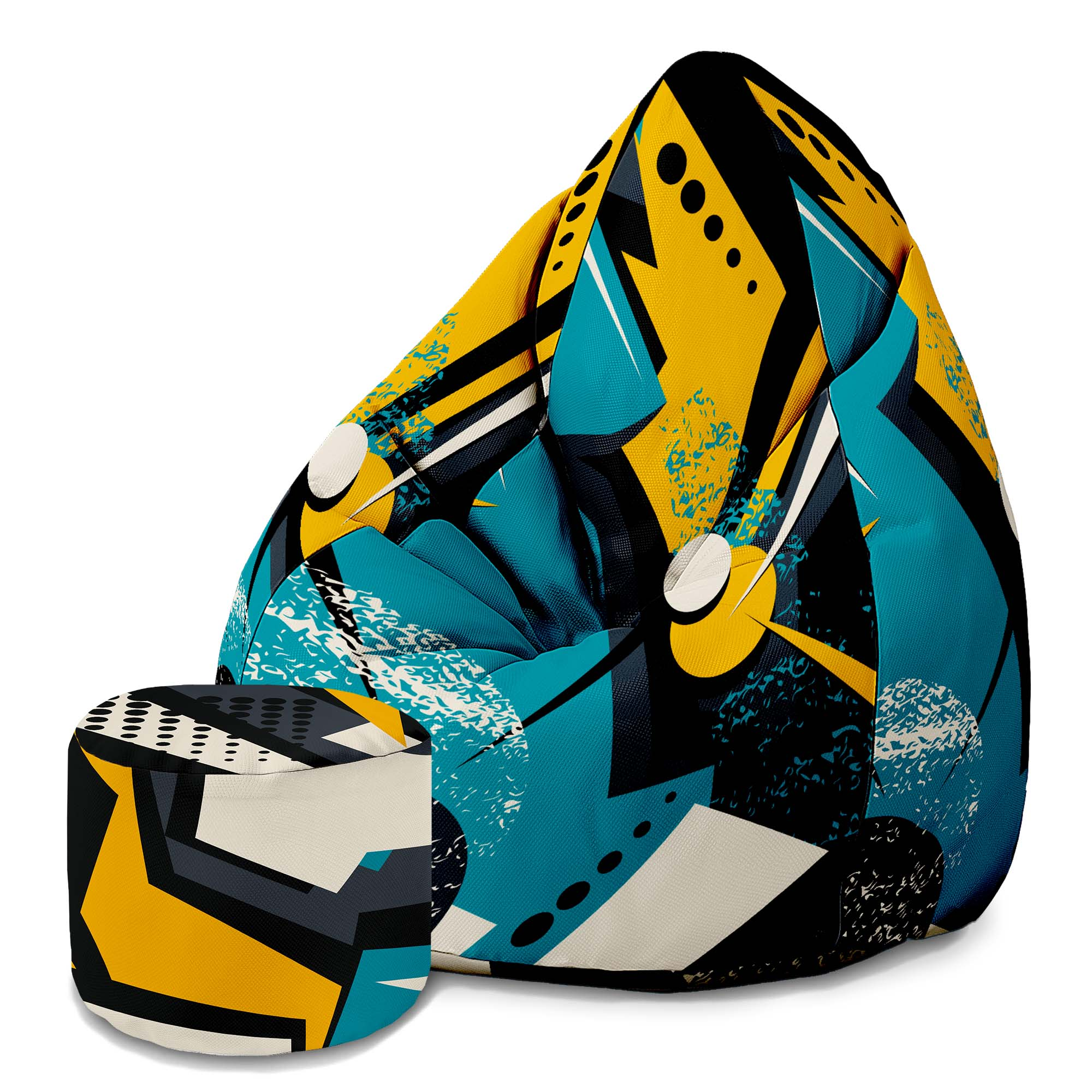 Puf Pearshape s podnožkou Abstract Yellow