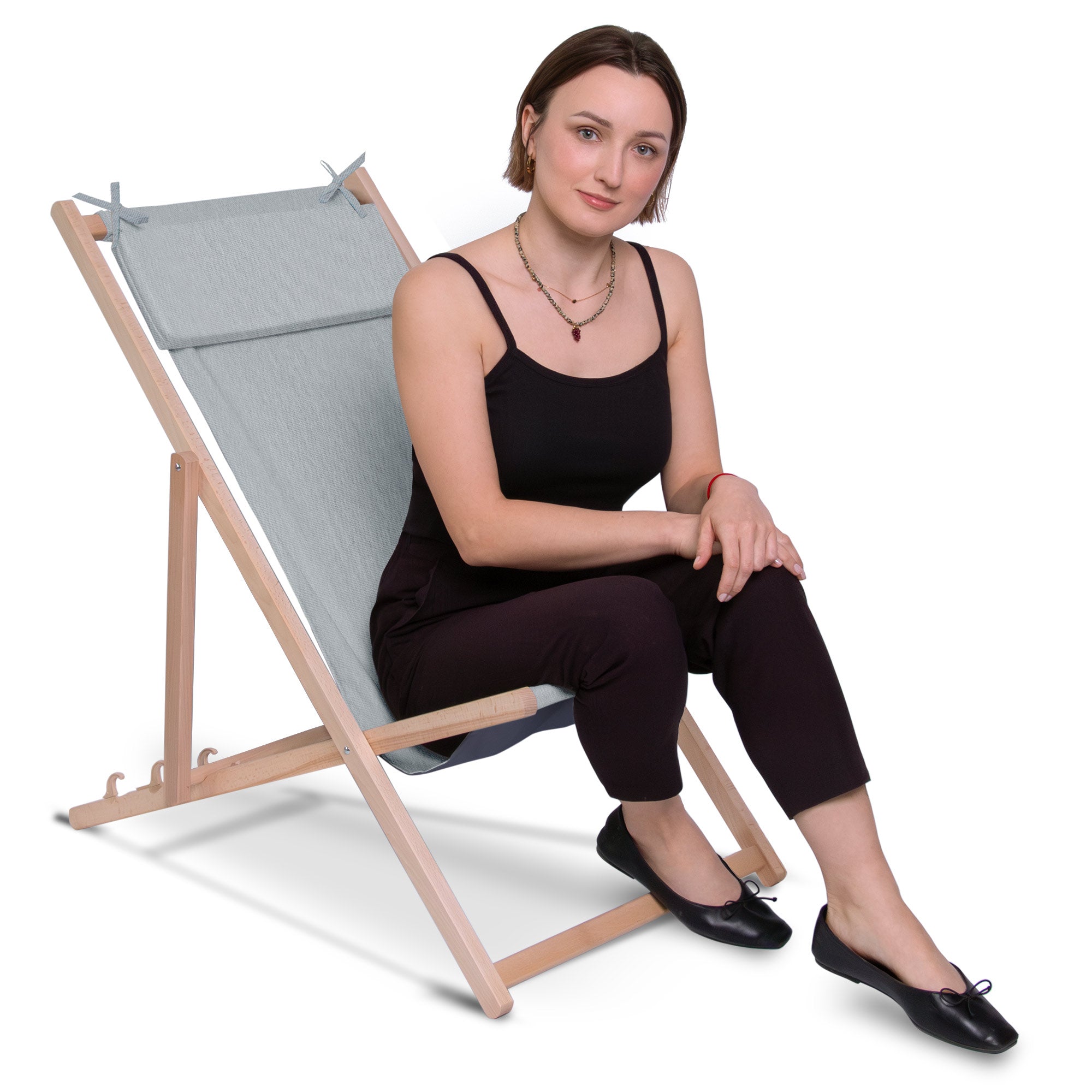 Holzliegestuhl mit Kissen Jeans-Imitat Moonlight Veil