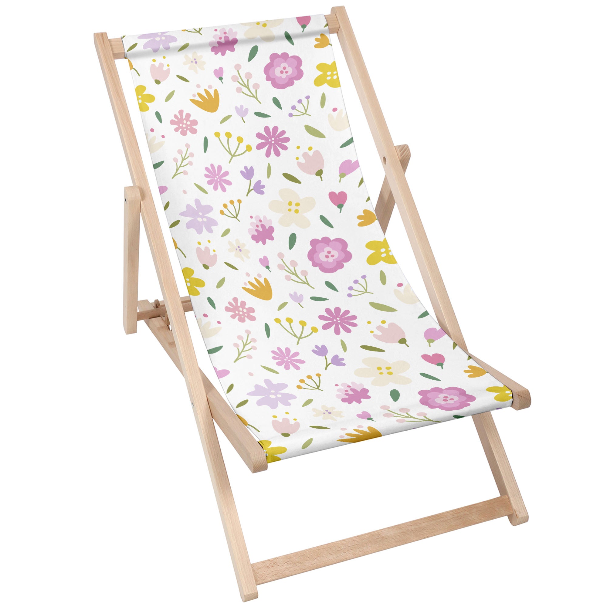 Wooden Deck Chair Multicolored Flowers