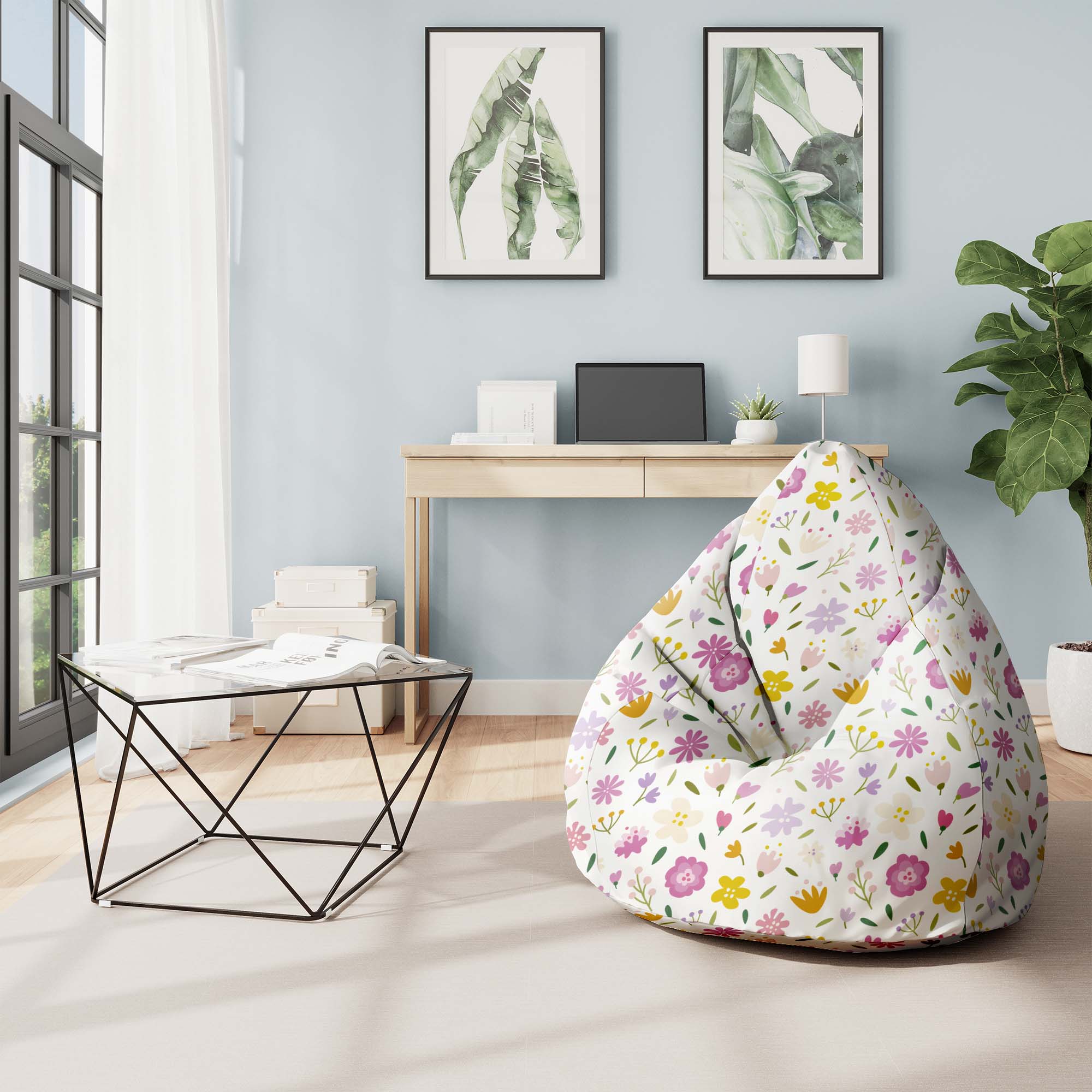 Puf Pearshape Viacfarebné kvety-S-Oxford