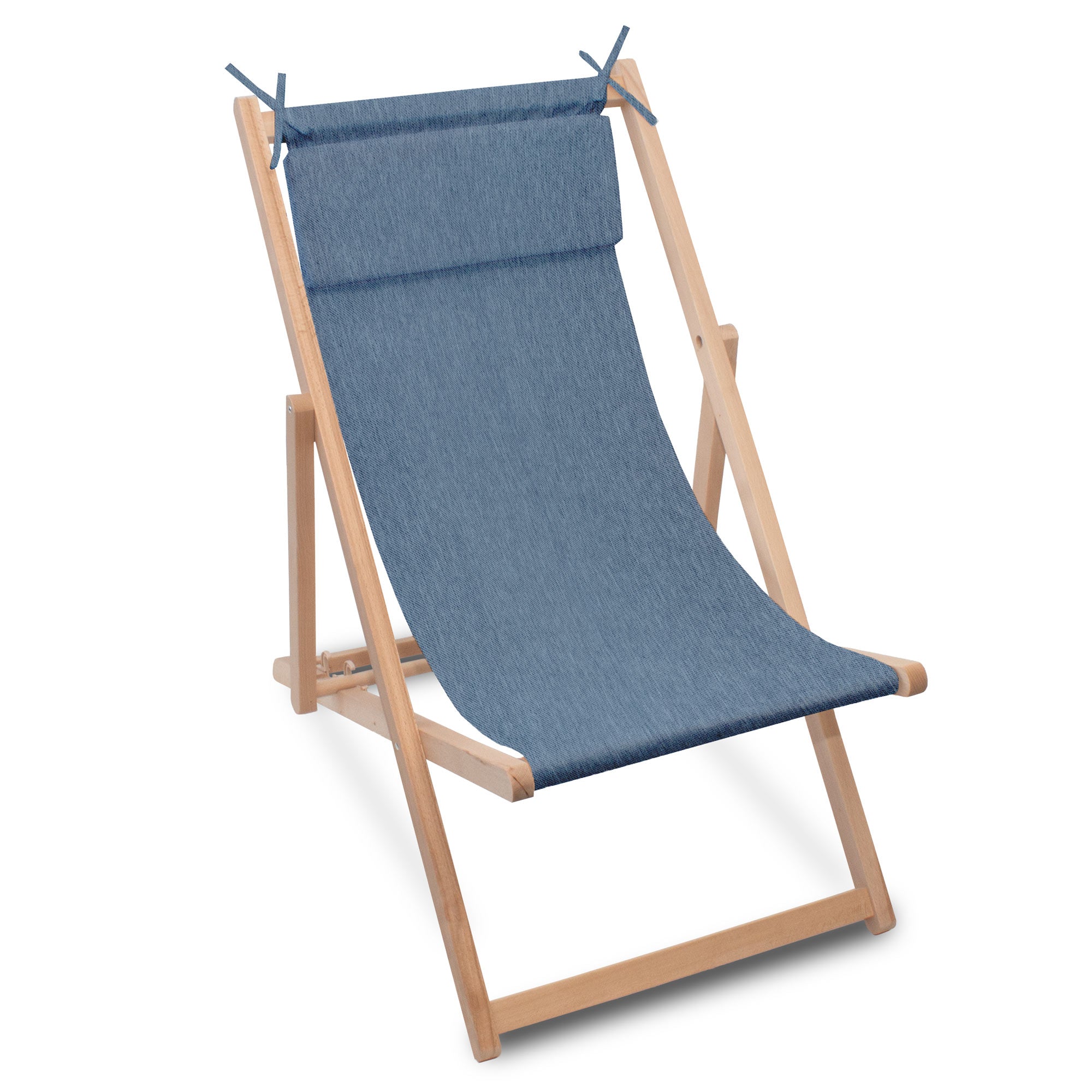 Holzliegestuhl mit Kissen Jeans-Imitat Nordic Blue-S
