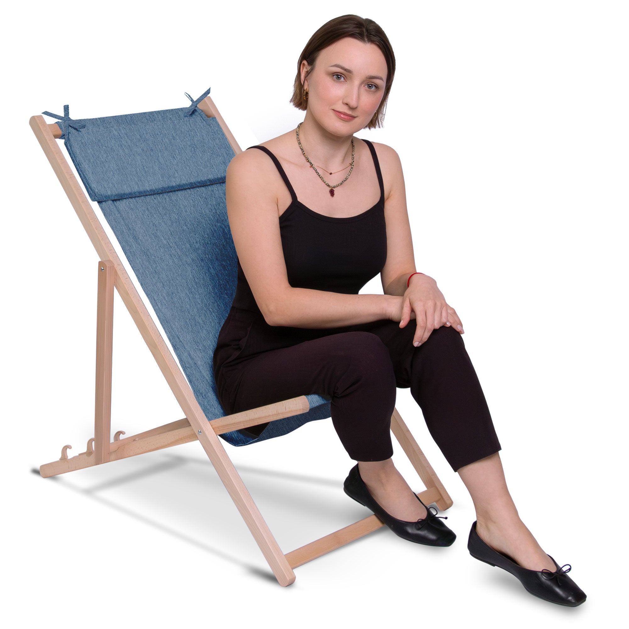 Holzliegestuhl mit Kissen Jeans-Imitat Nordic Blue-S