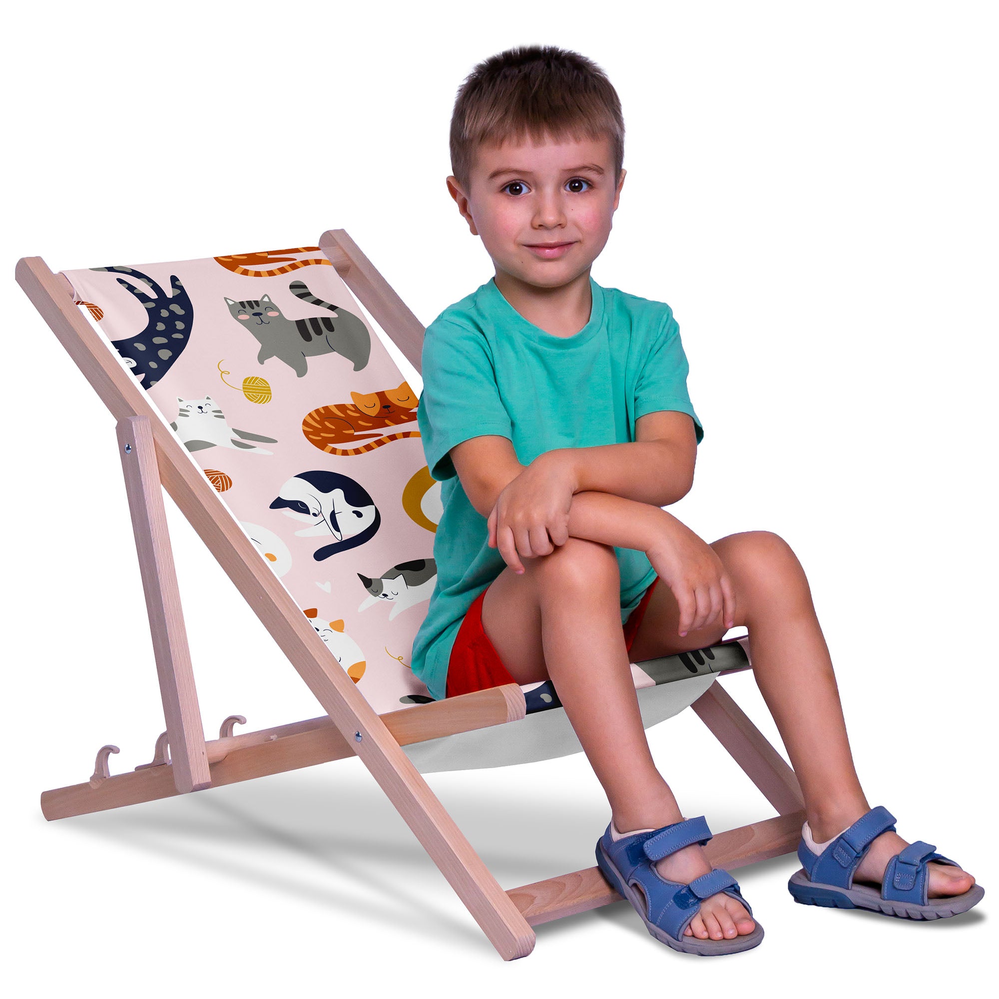 Wooden Deck Chair Pastel Cats