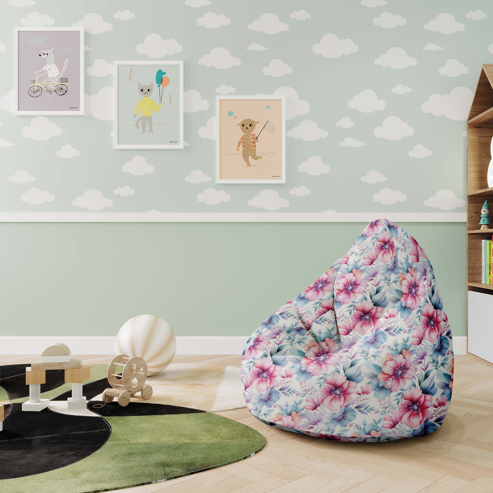 Sedací vak Pearshape Pastelové kvety-S-Velvet