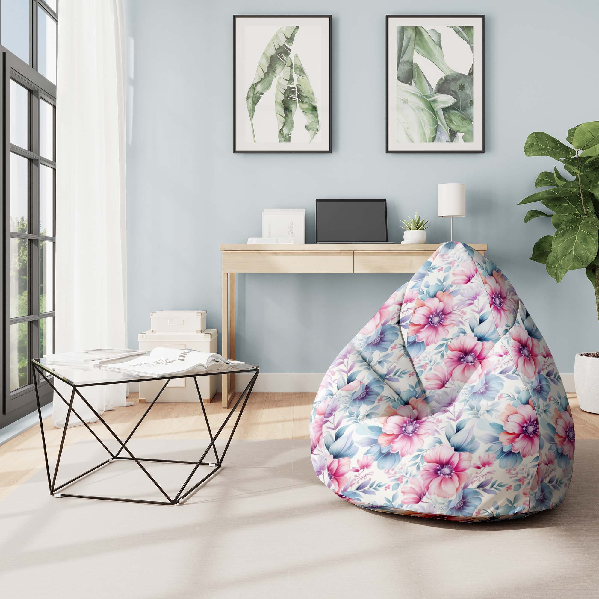 Pearshape Pouf Pastel Flowers-S-Oxford