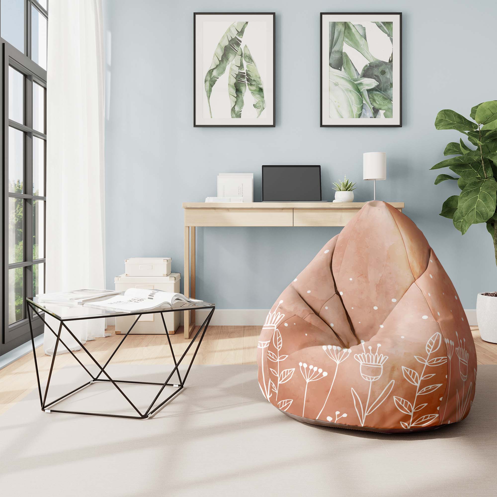Puf Pearshape Růžové Květiny - Samet