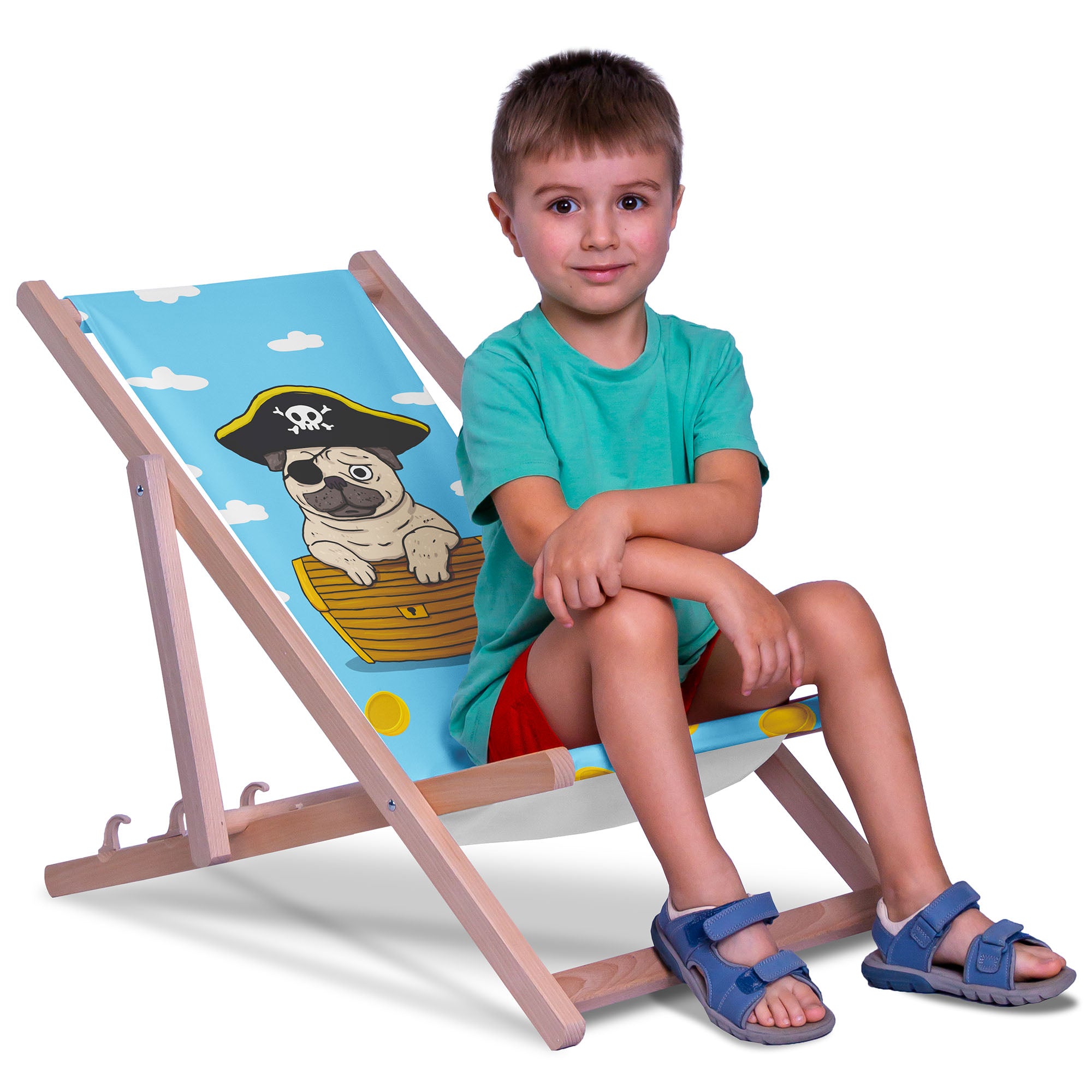 Wooden Deck Chair Pirate Pug