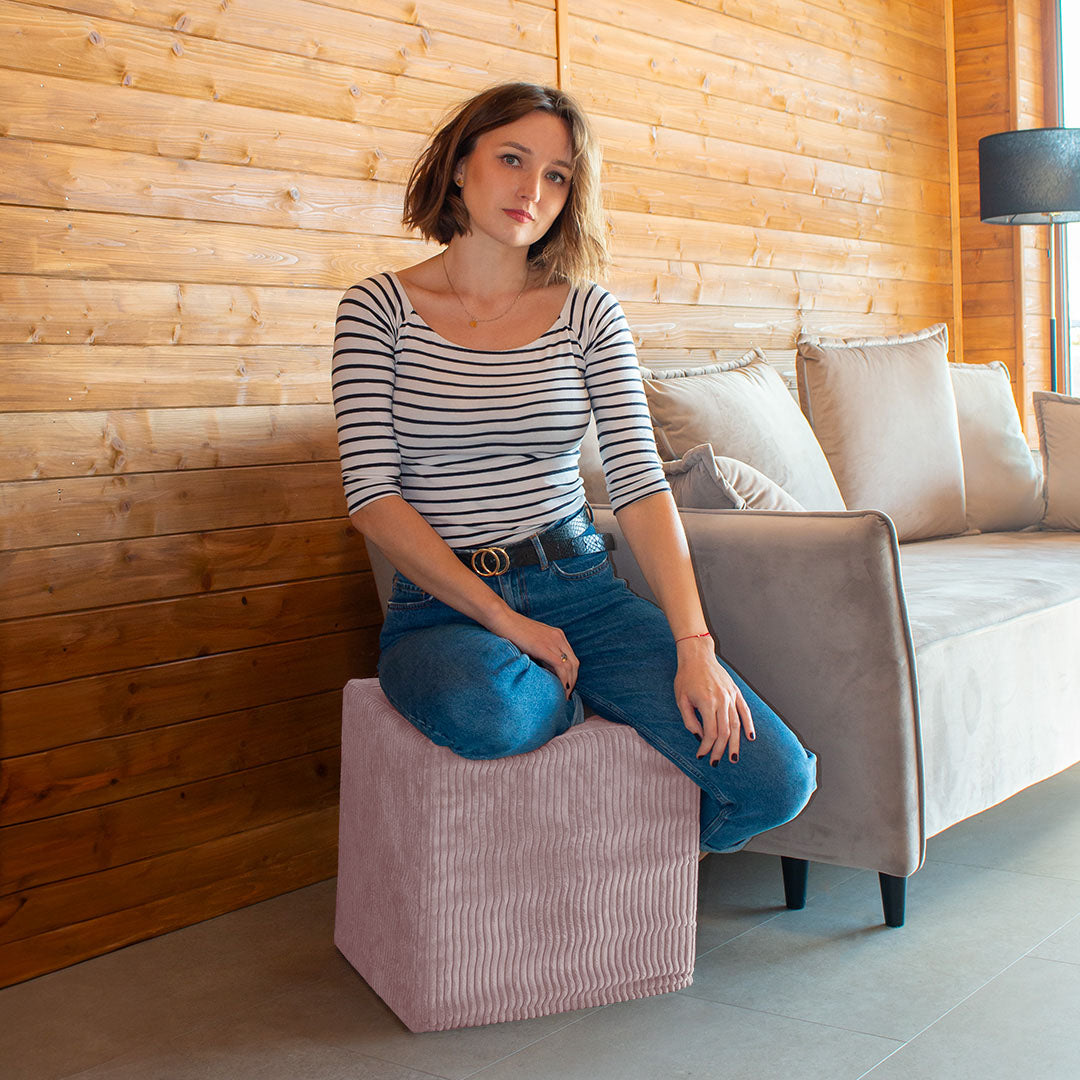 Sitzpouf Qubik Silberrosa-50x50 CM