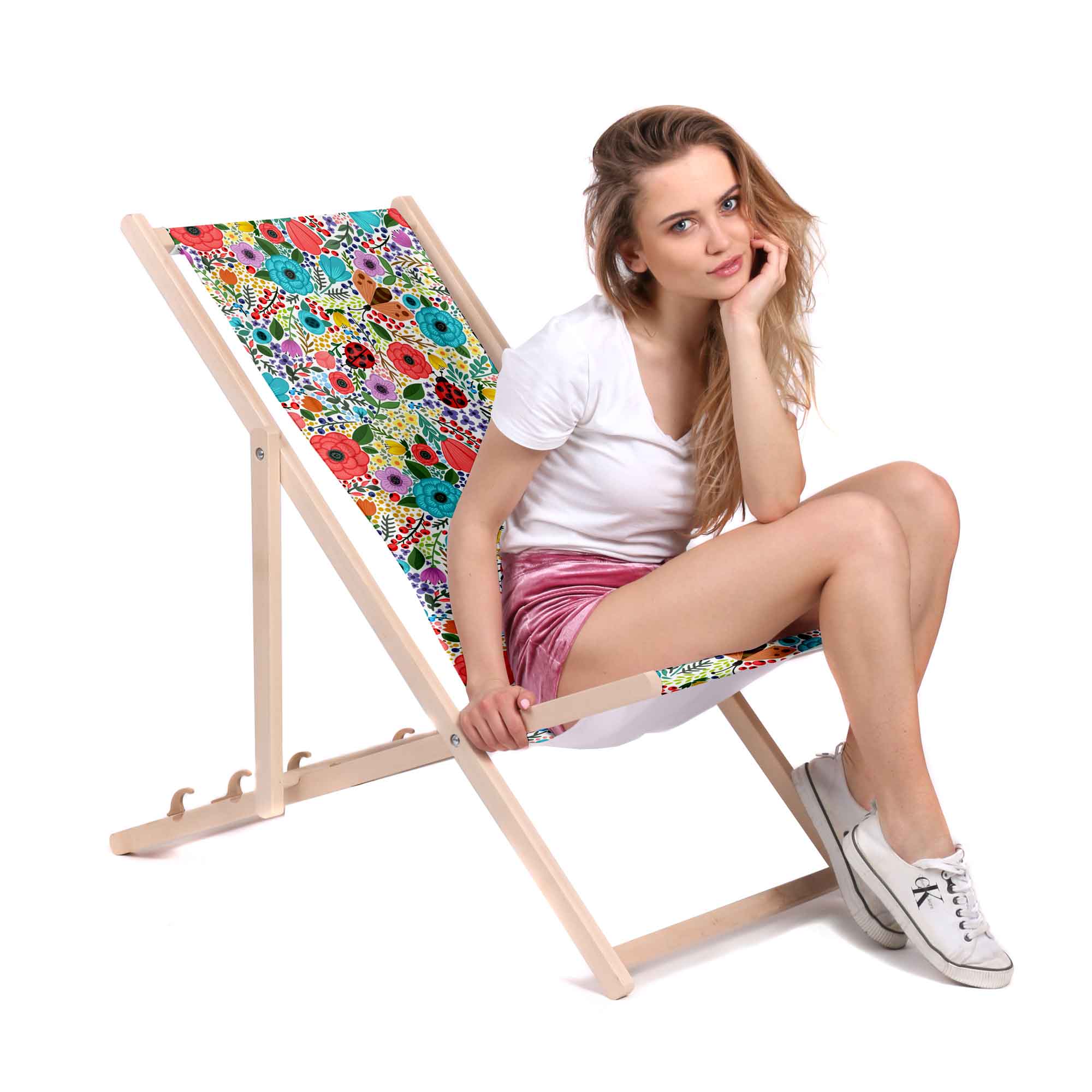 Wooden Deck Chair Spring Flowers