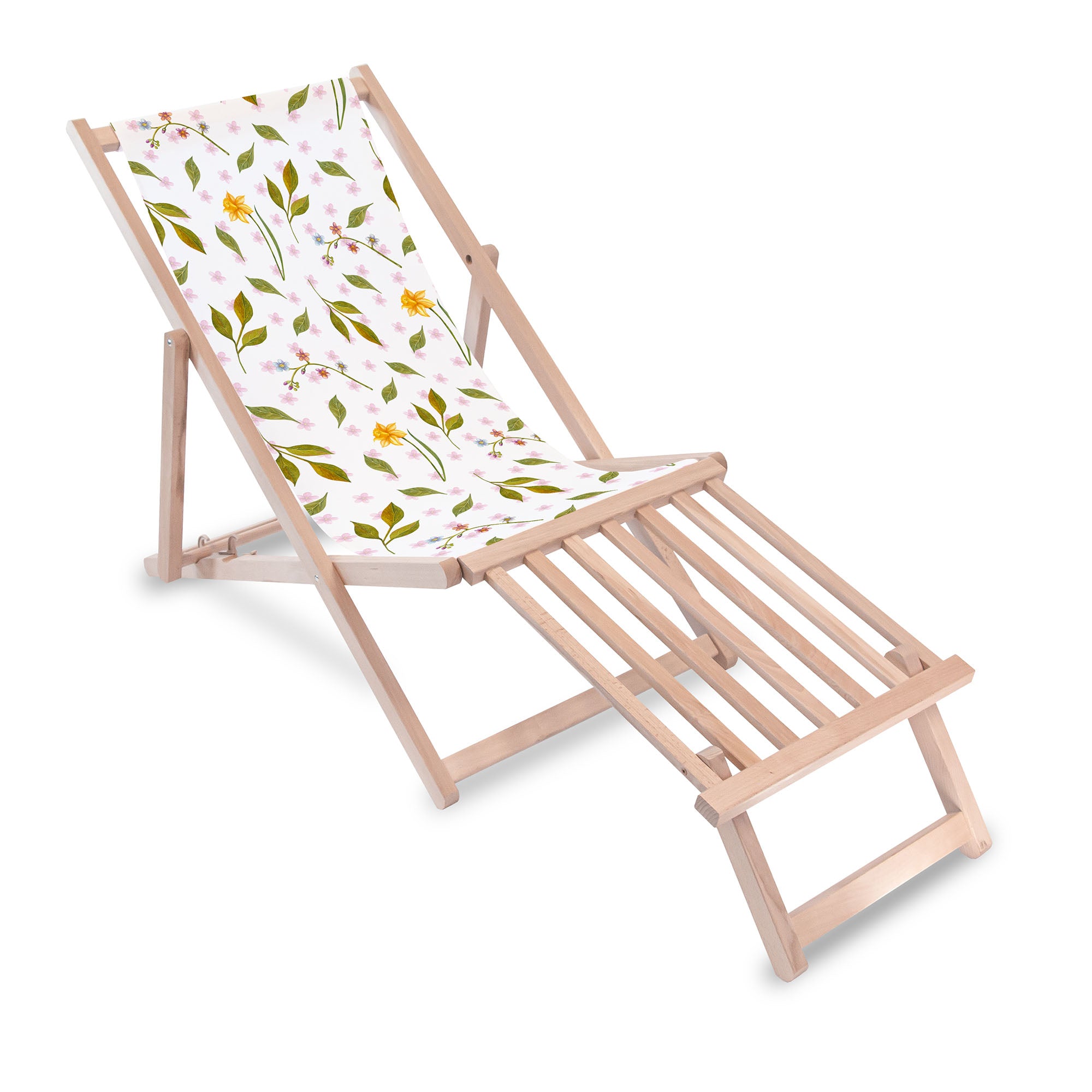 Wooden Deck Chair with Wooden Footrest Spring Pattern