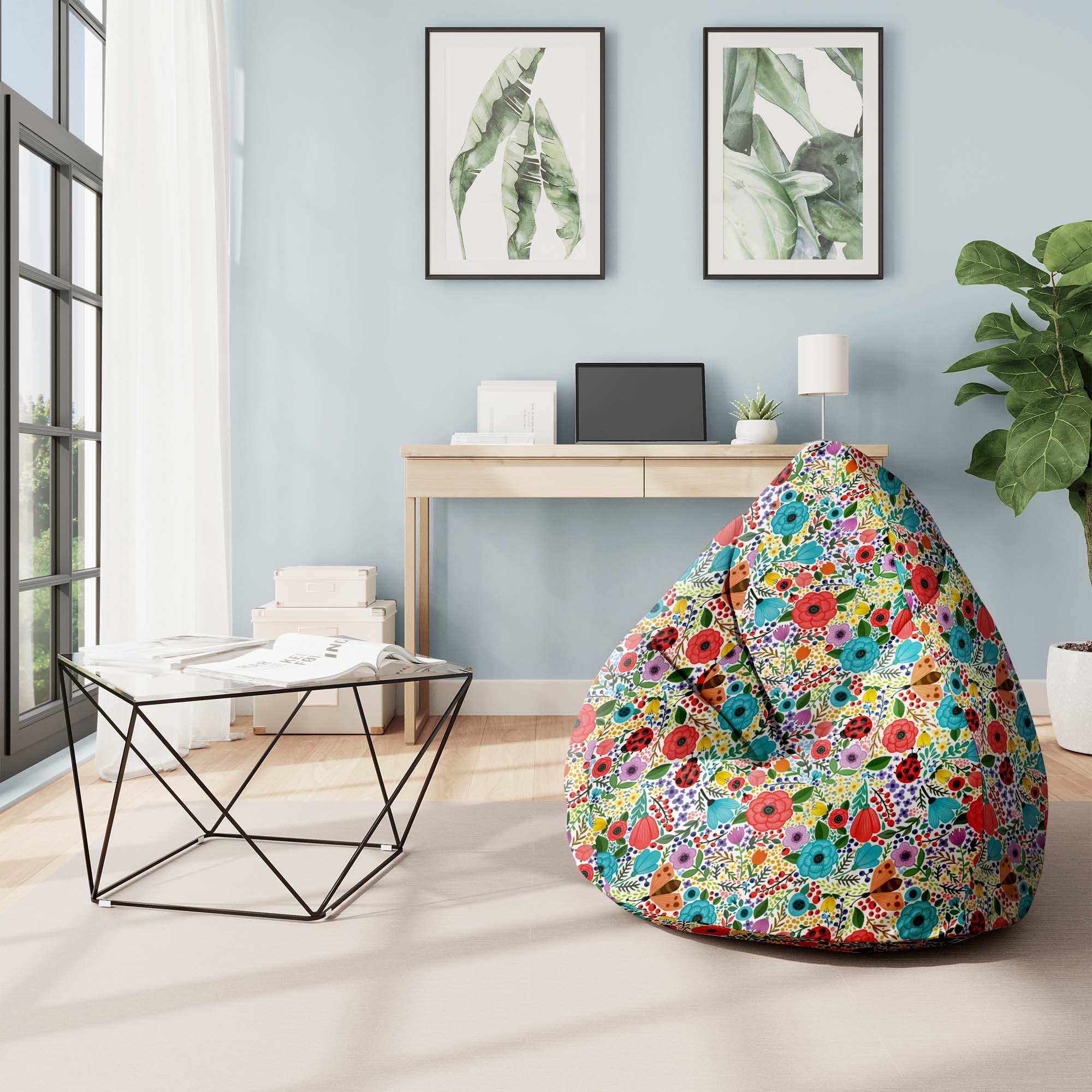 Pearshape Pouf Spring Flowers-S-Oxford