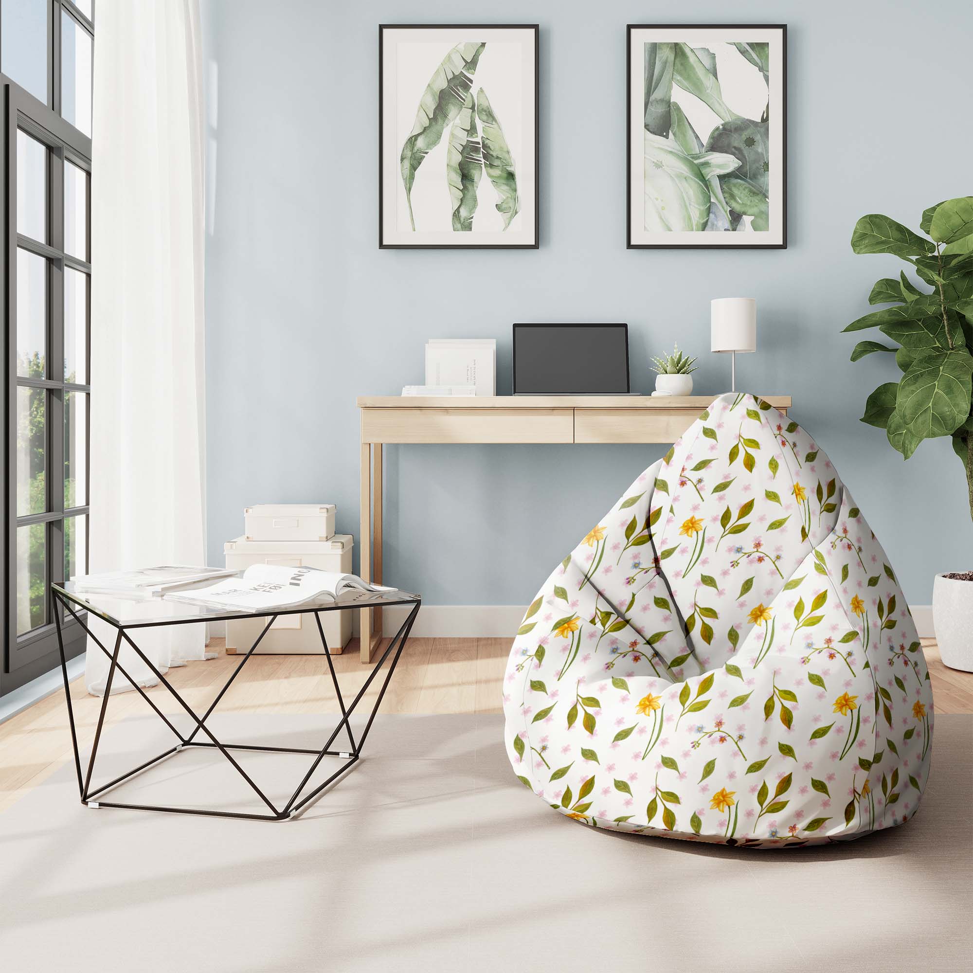 Sedací vak Pearshape Jarný vzor-M-Velvet
