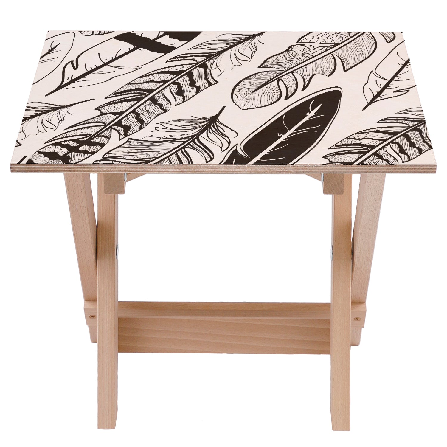 Holztisch Black and White Feathers-50x50 CM