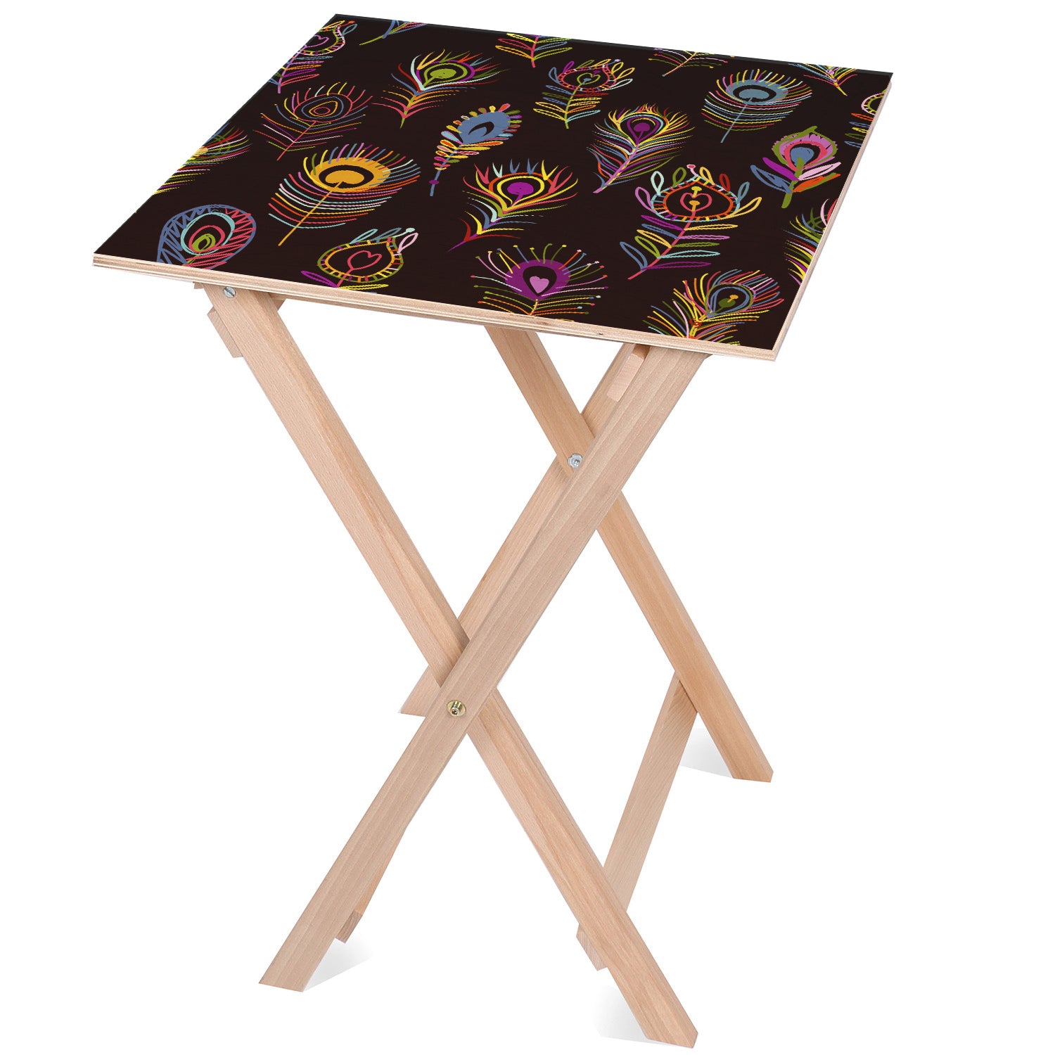Holztisch Colorful Peacock Eyes-50x50 CM