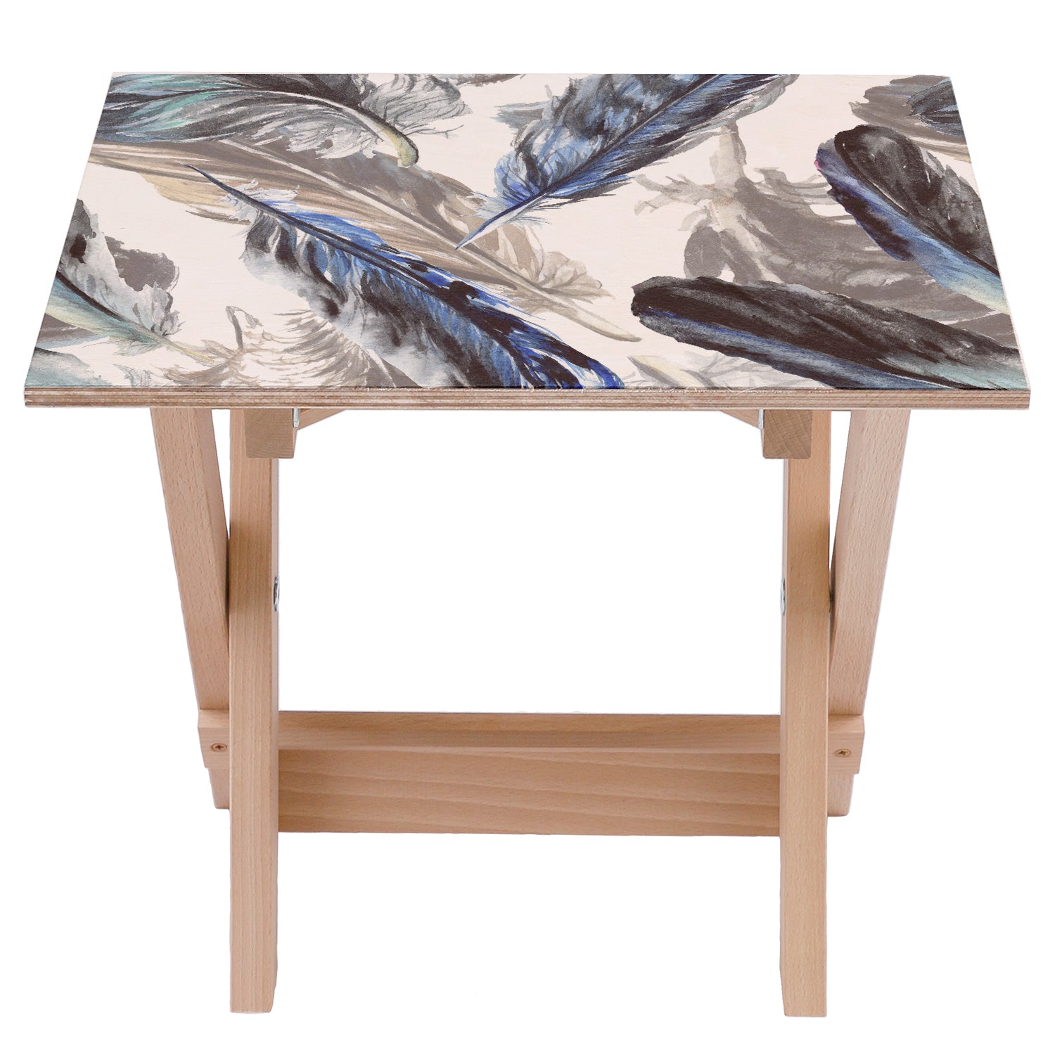 Holztisch Painted Blue Feathers-50x50 CM